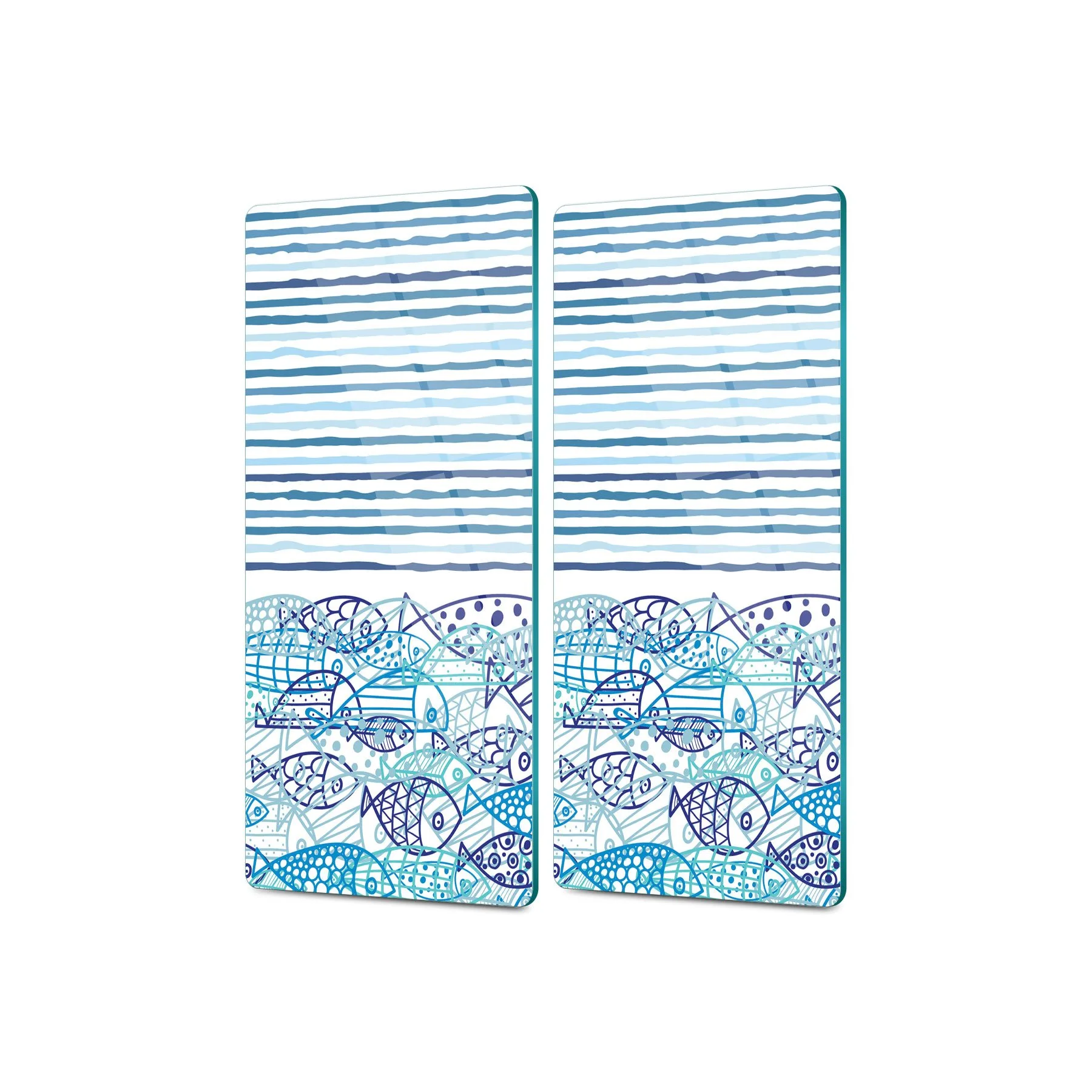 Decovetro Cam Kahve Sofra Sunum Tablası 2'li Set Marine Fish Waves 30 x 15 Cm
