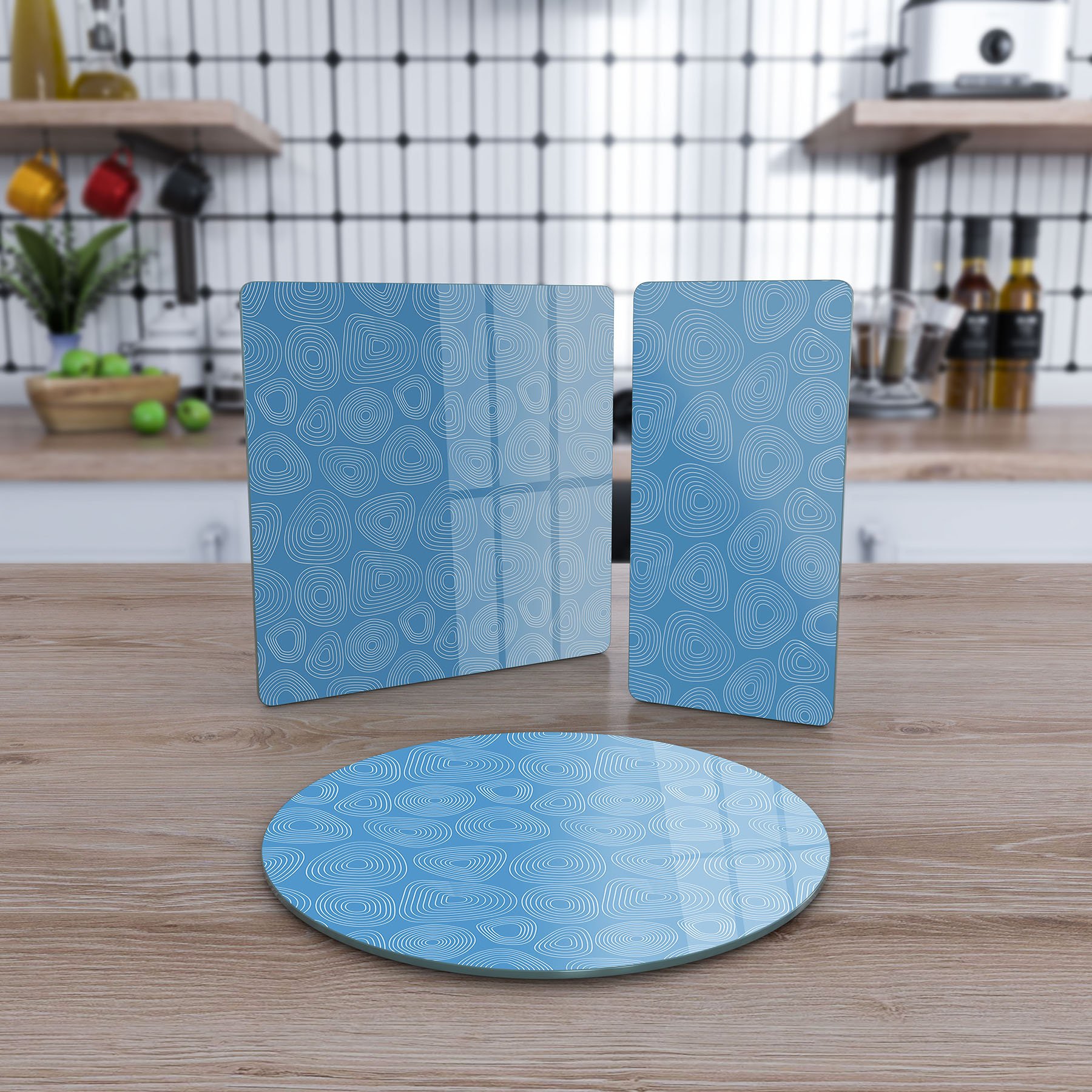 Decovetro Cam Sunum Servis Tabağı 3'lü Karma Set Geometrik Çizgi Desenli