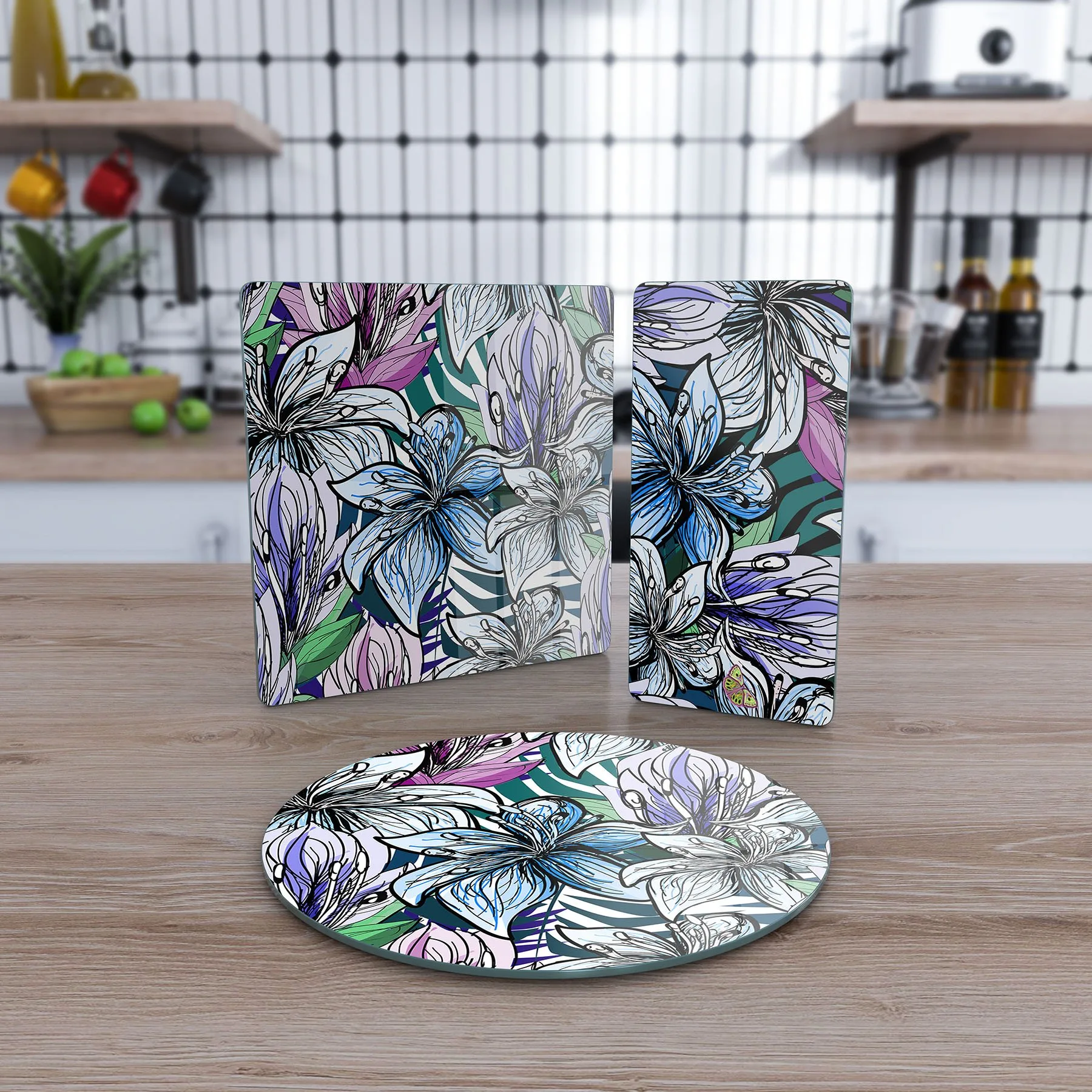Decovetro Cam Sunum Servis Tabağı 3'lü Karma Set Vintage Desenli