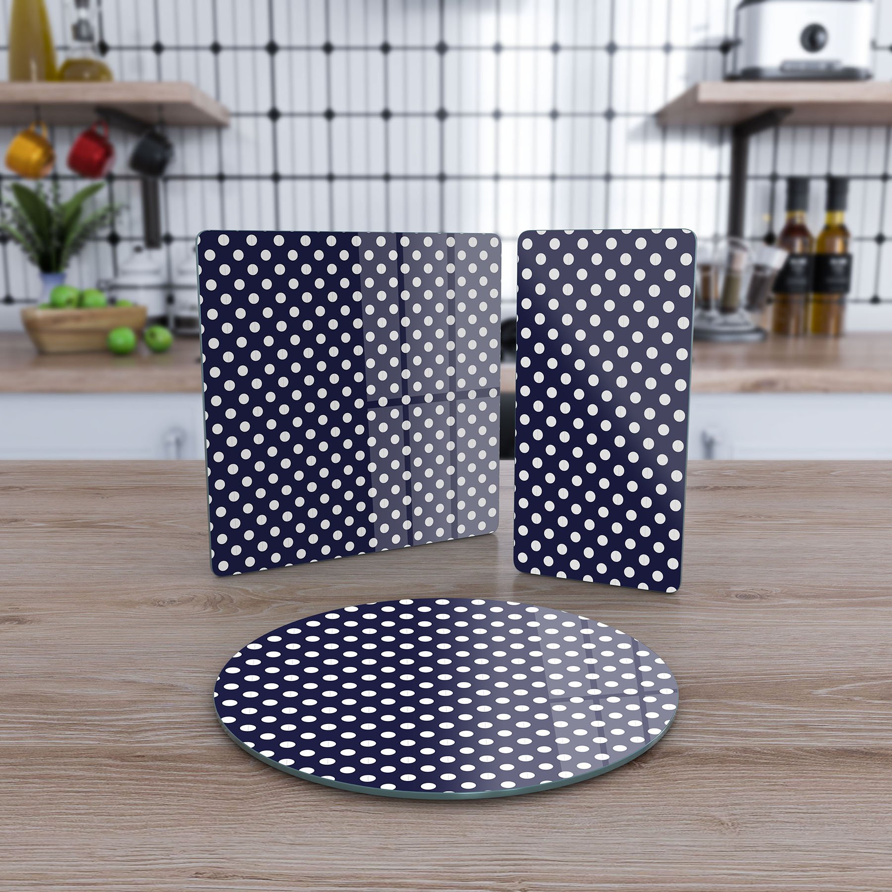 Decovetro Cam Sunum Servis Tabağı 3'lü Karma Set Marine Dots