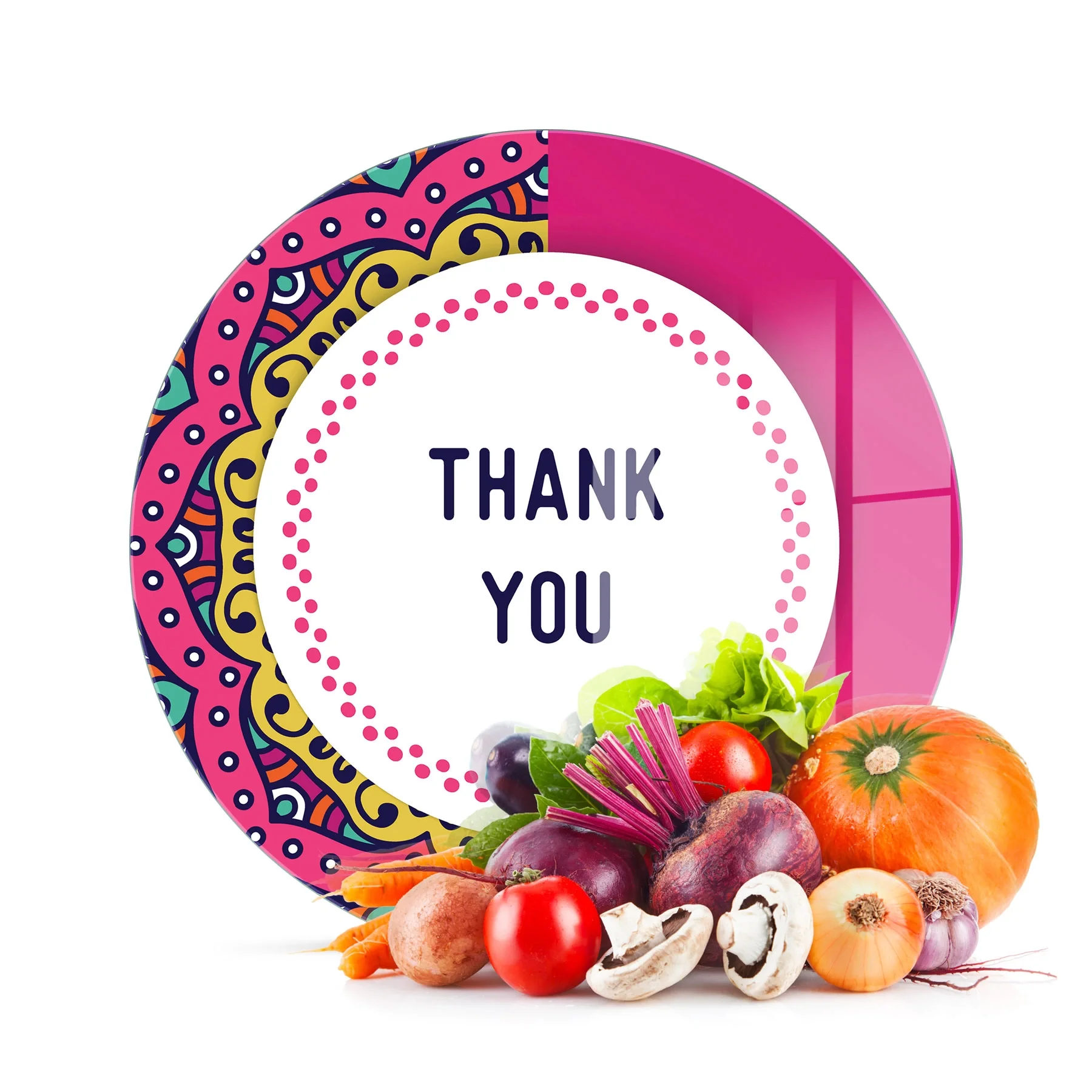 Decovetro Cam Kesme Tahtası ve Sunumluk Yuvarlak Thank You Desenli 30x30 Cm