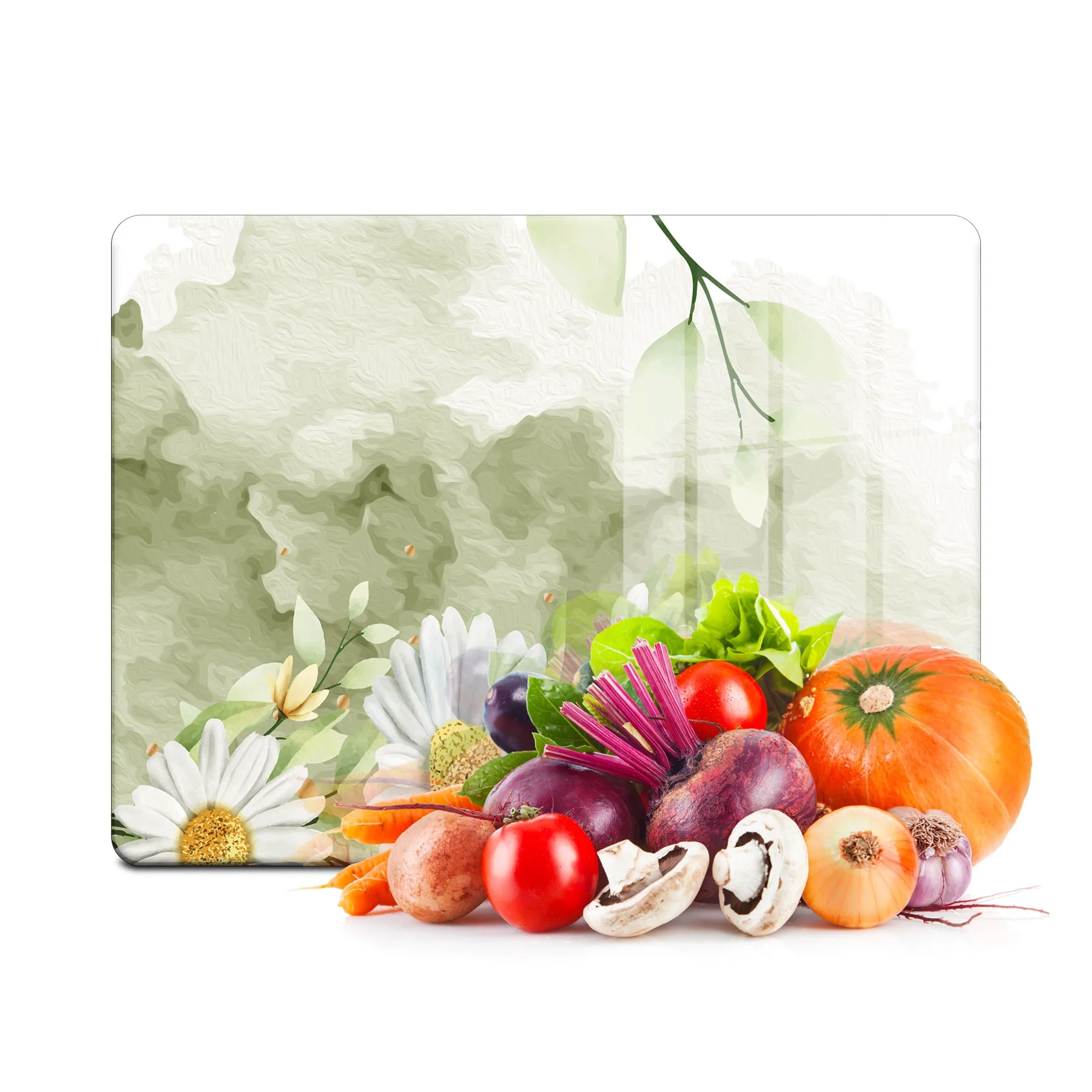 Decovetro Cam Kesme Tahtası ve Sunumluk Suluboya Papatya Desenli 30x40 Cm
