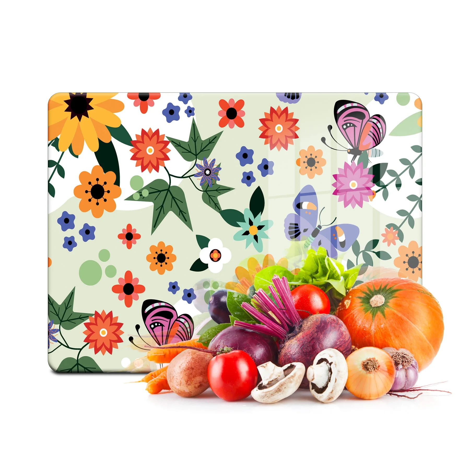 Decovetro Cam Kesme Tahtası ve Sunumluk Kelebek ve Çiçek Desenli 20x30 Cm