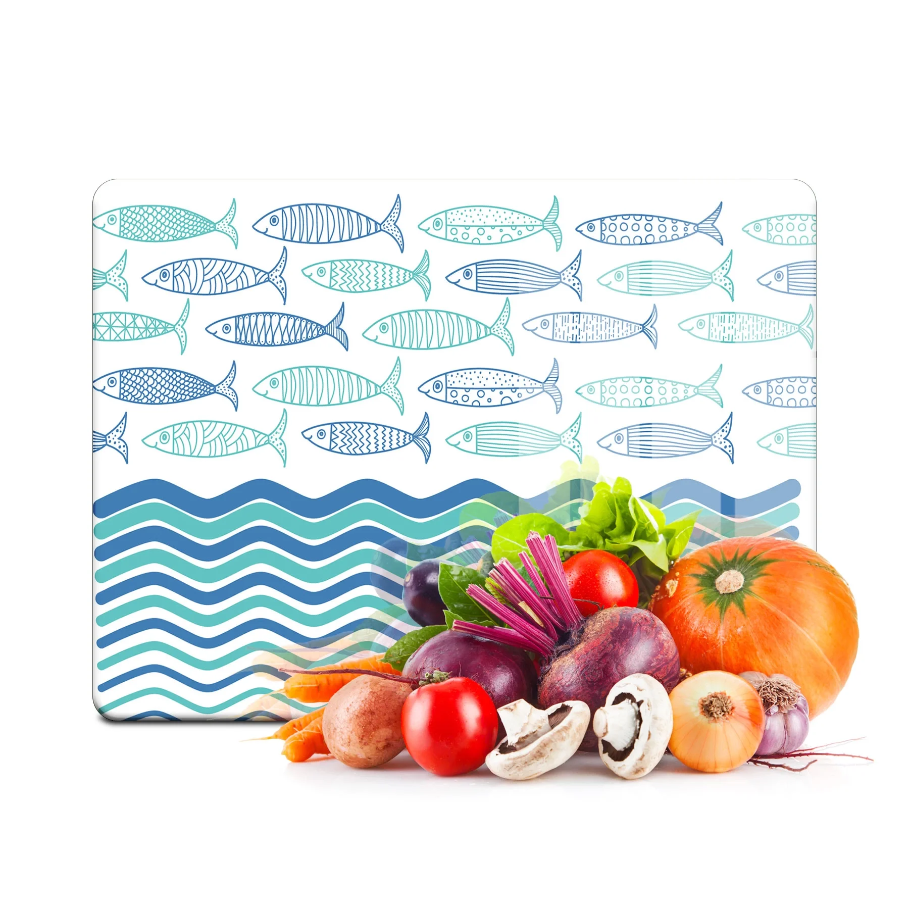 Decovetro Cam Kesme Tahtası ve Sunumluk Marine Sardini Waves 30x40 Cm