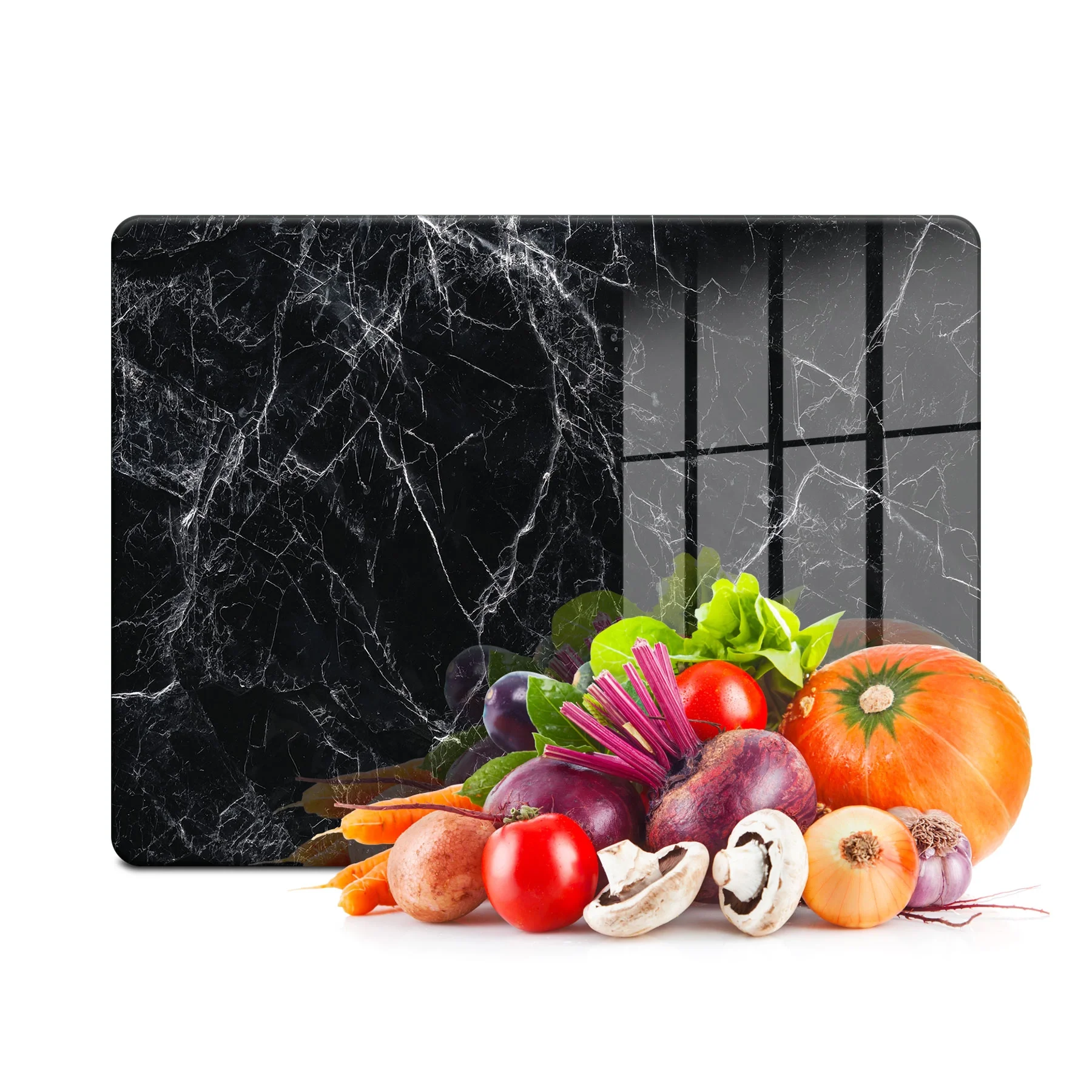 Decovetro Cam Kesme Tahtası ve Sunumluk Siyah Beyaz Mermer Desenli 20x30 Cm