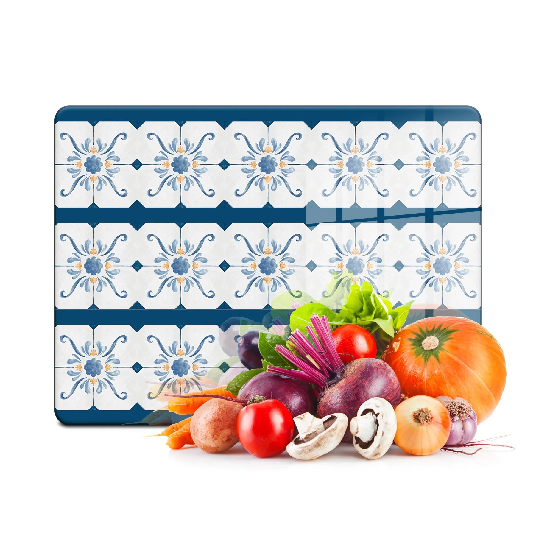 Decovetro Cam Kesme Tahtası ve Sunumluk Alaçatı Çini Desenli 30x40 Cm