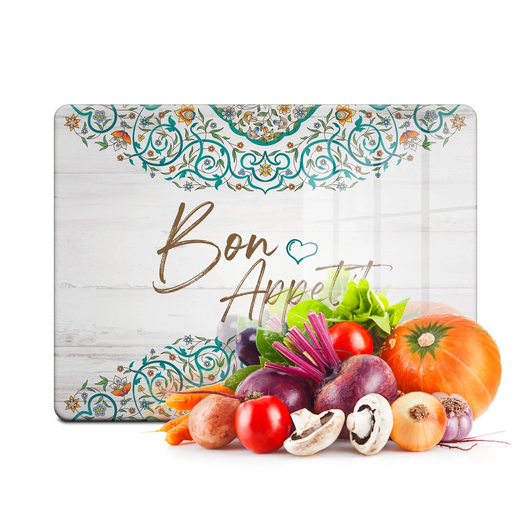Decovetro Cam Kesme Tahtası ve Sunumluk Bon Appetit Desenli 20x30 Cm