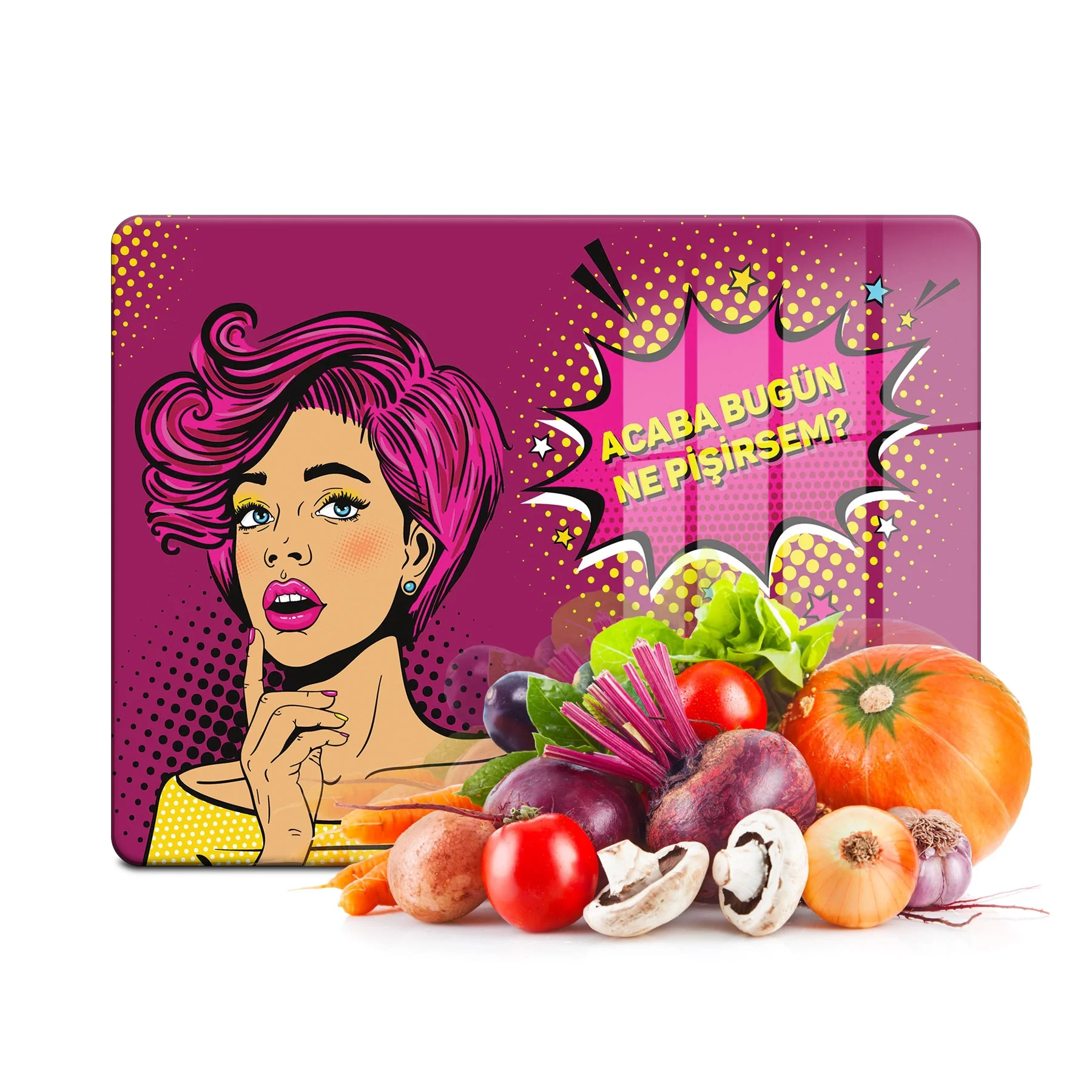 Decovetro Cam Kesme Tahtası ve Sunumluk Bugün Ne Pişirsem Desenli 20x30 Cm