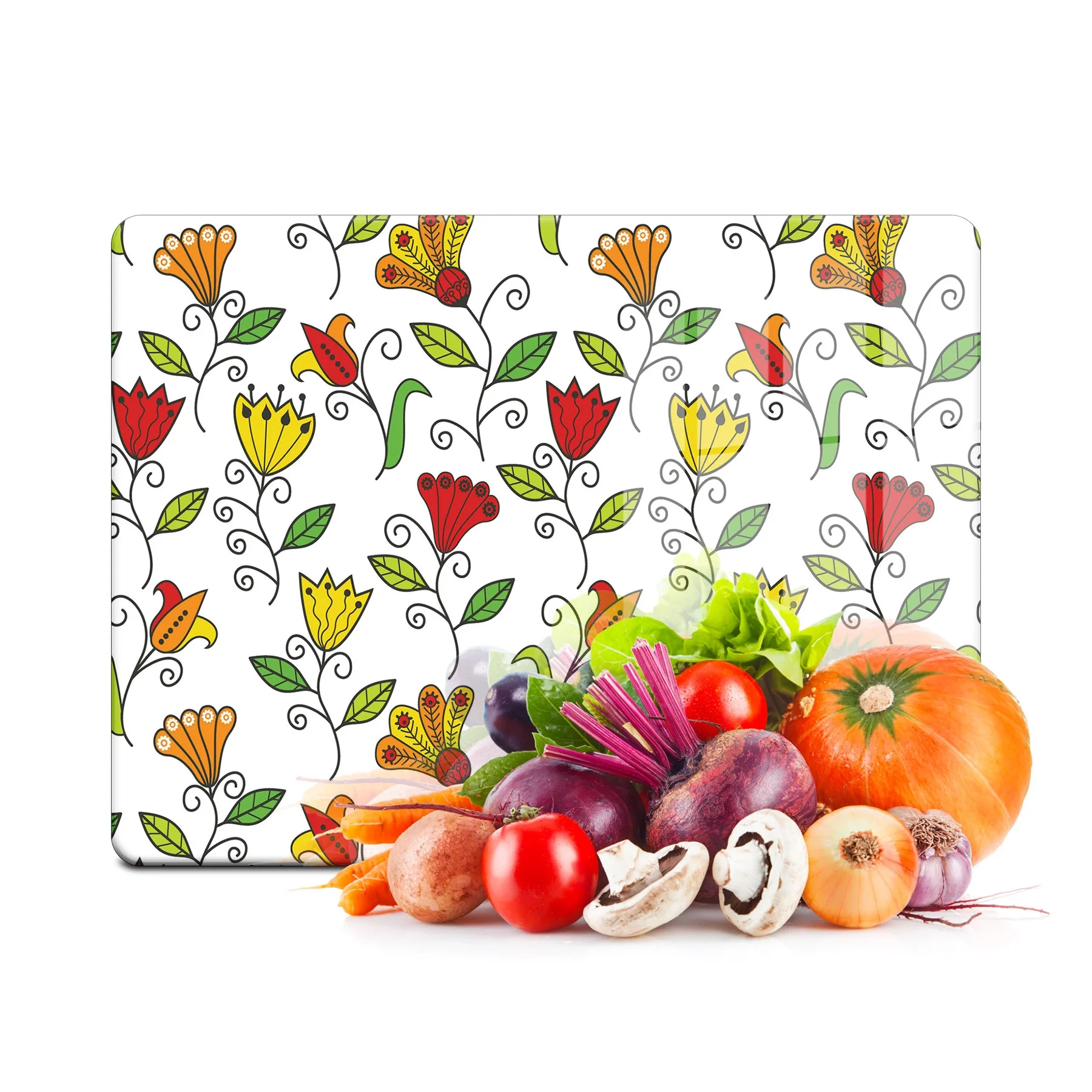 Decovetro Cam Kesme Tahtası ve Sunumluk Çiçek Bahçesi Desenli 30x40 Cm