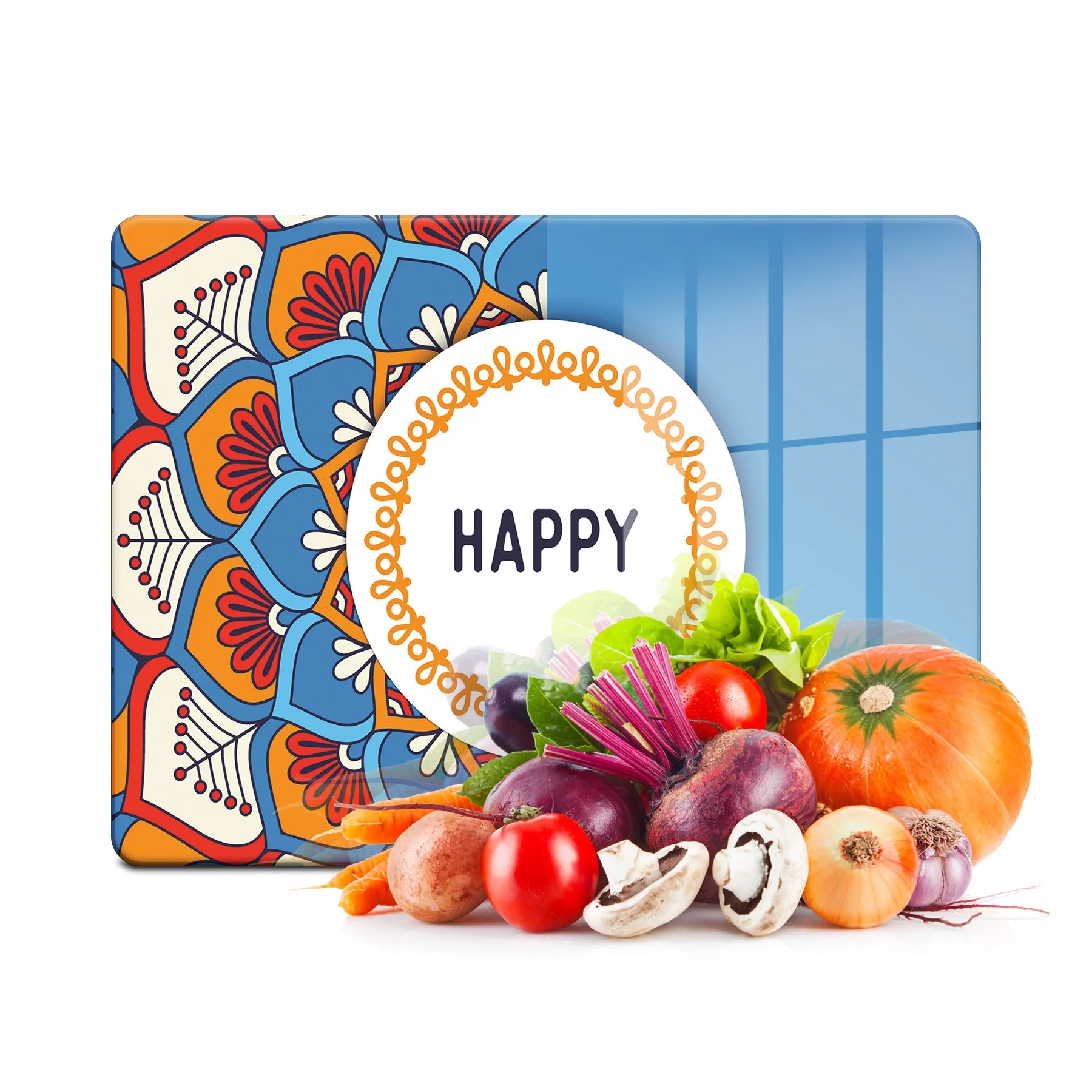 Decovetro Cam Kesme Tahtası ve Sunumluk Happy Desenli 30x40 Cm