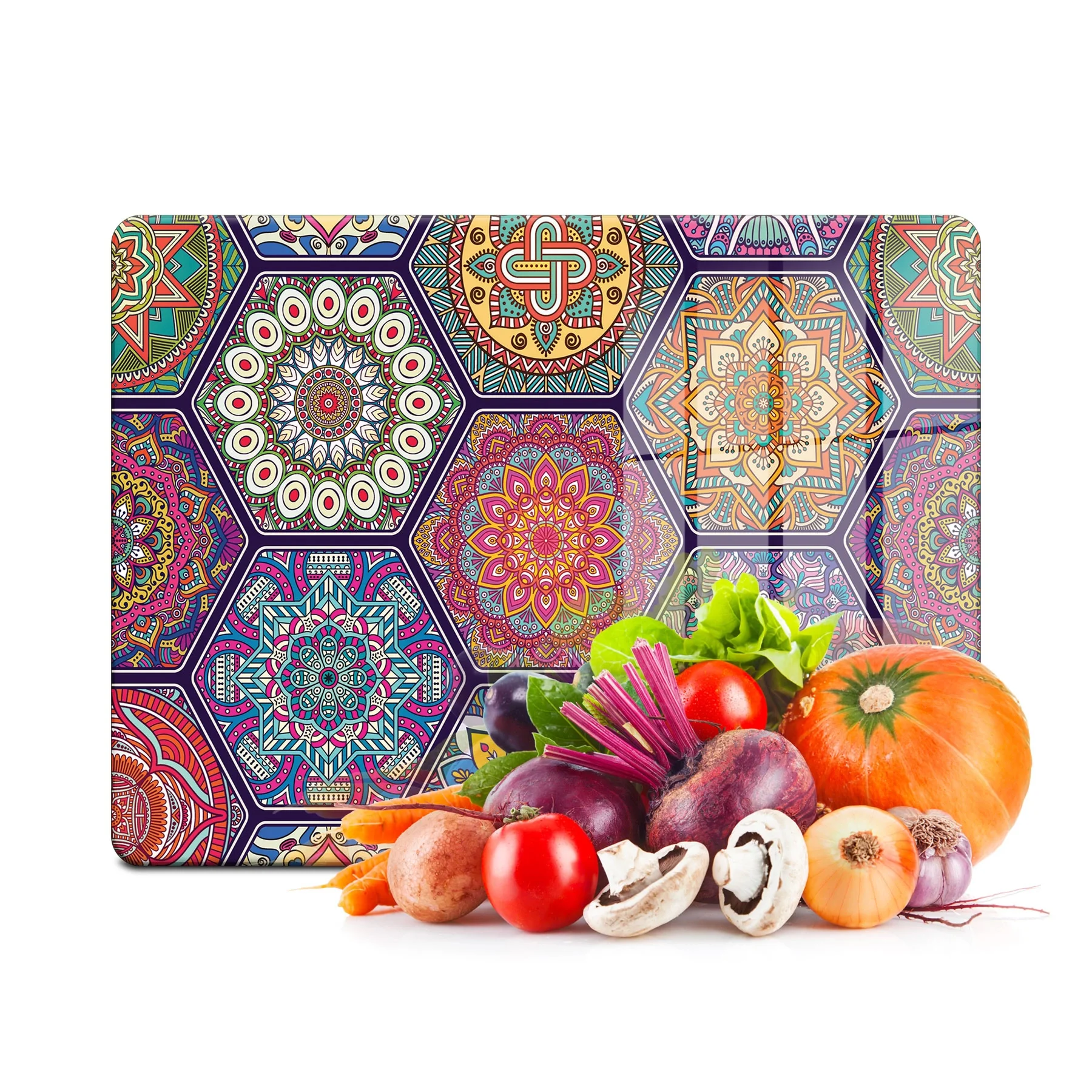 Decovetro Cam Kesme Tahtası ve Sunumluk Petek Mandala Desenli 30x40 Cm