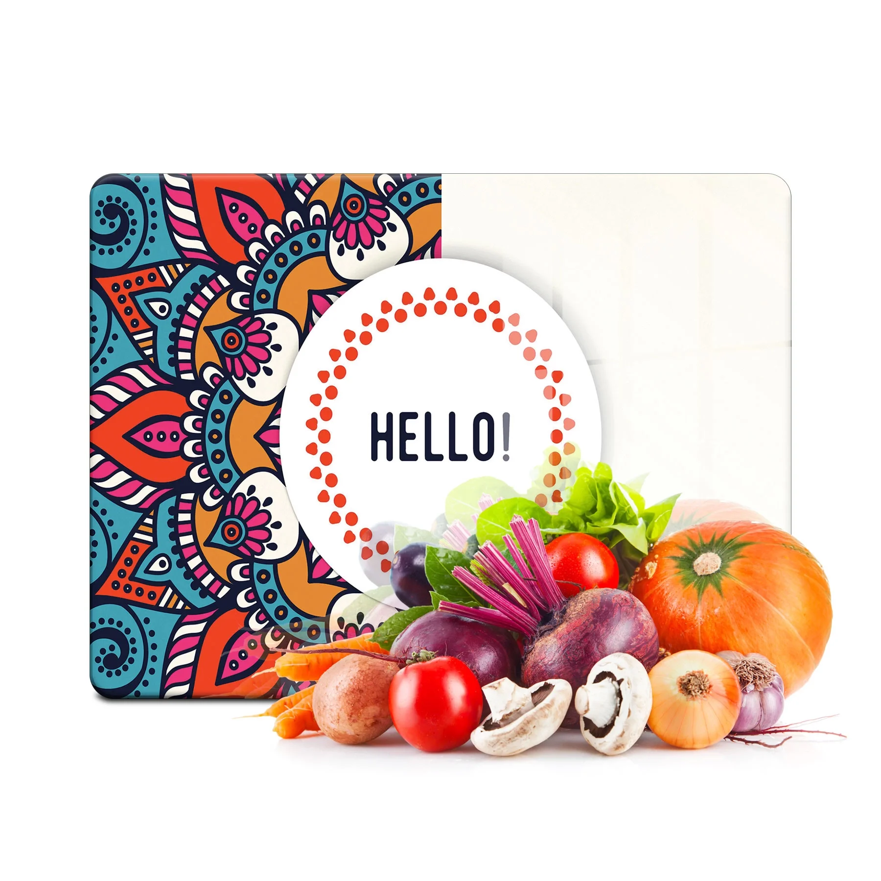 Decovetro Cam Kesme Tahtası ve Sunumluk Hello Desenli 20x30 Cm