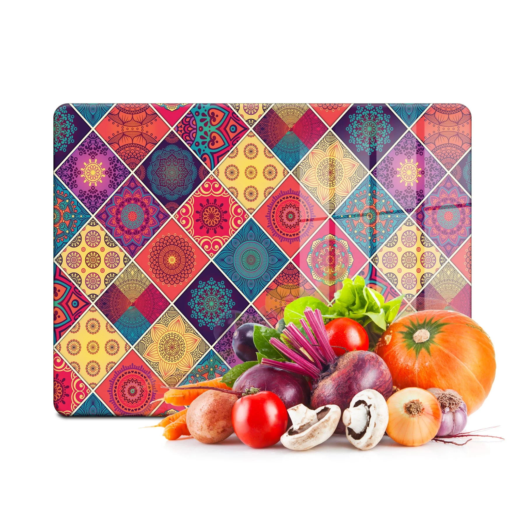 Decovetro Cam Kesme Tahtası ve Sunumluk Kare Mandala Desenli 20x30 Cm