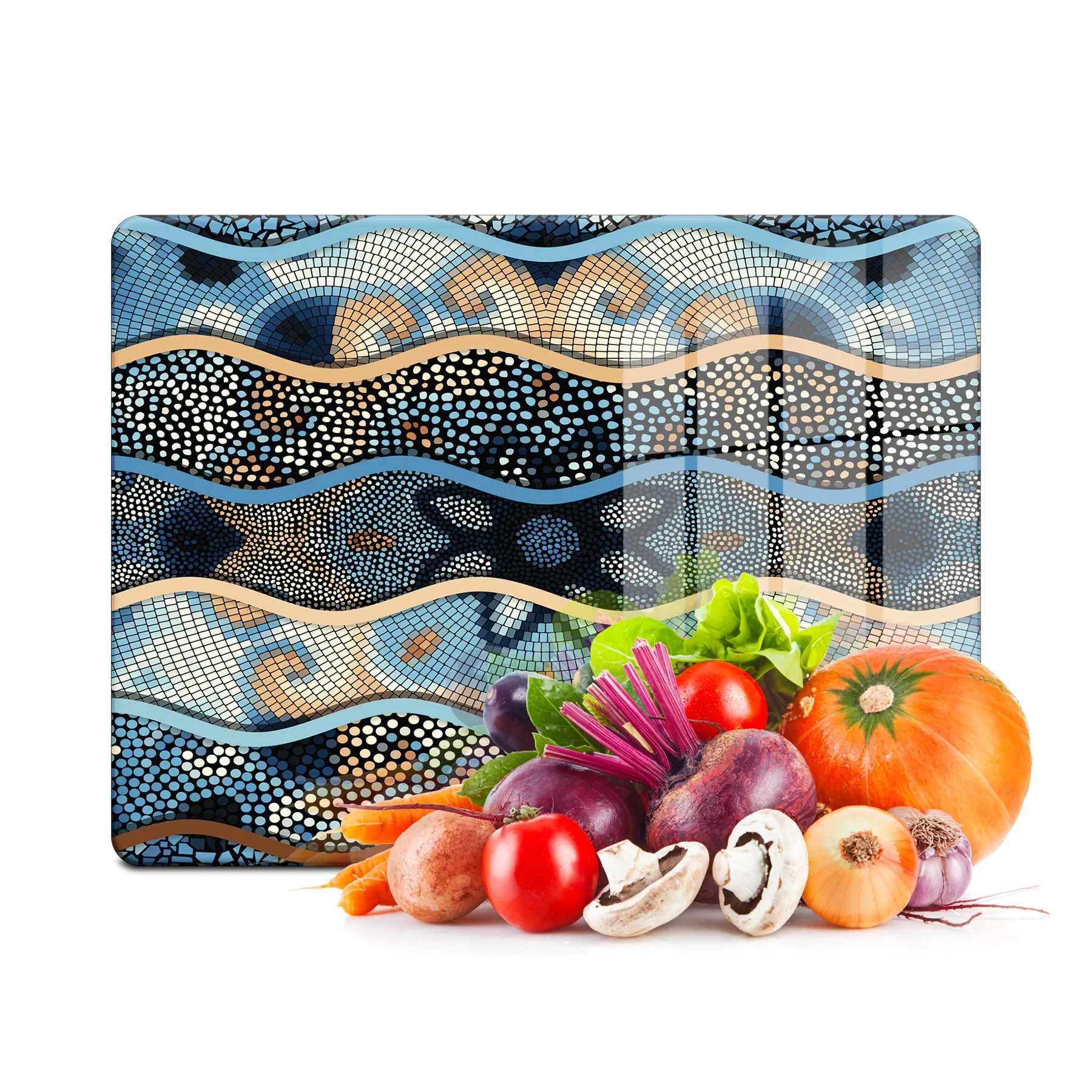 Decovetro Cam Kesme Tahtası ve Sunumluk Dalga Mandala Desenli 30x40 Cm