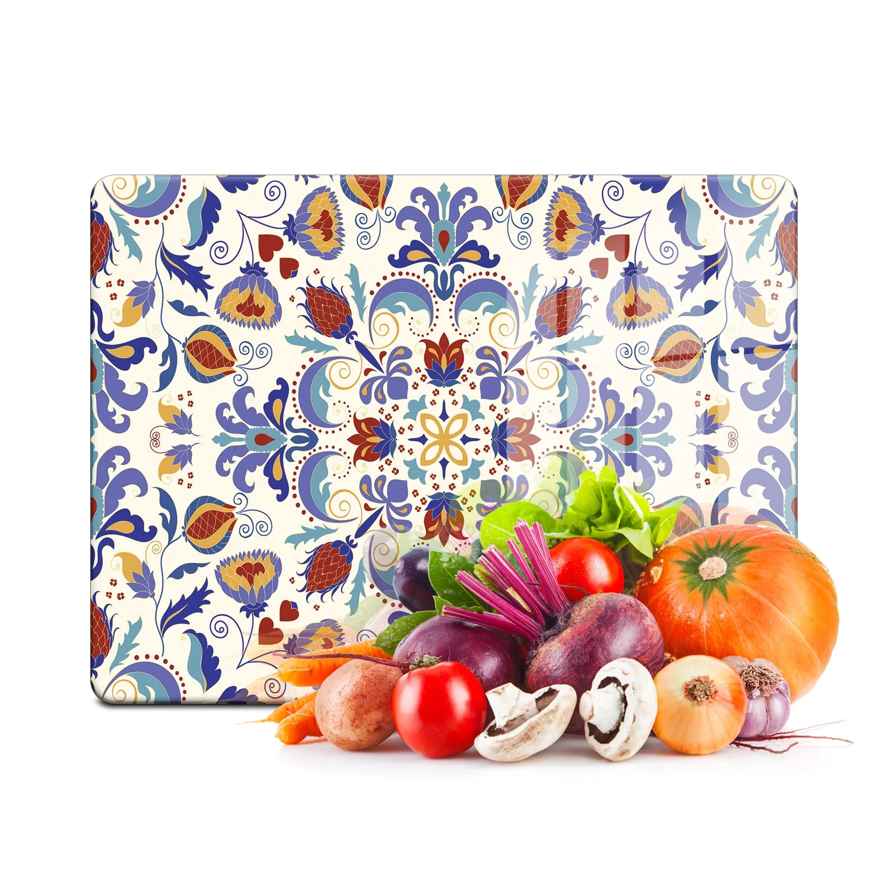 Decovetro Cam Kesme Tahtası ve Sunumluk Renkli Çini Desenli 30x40 Cm