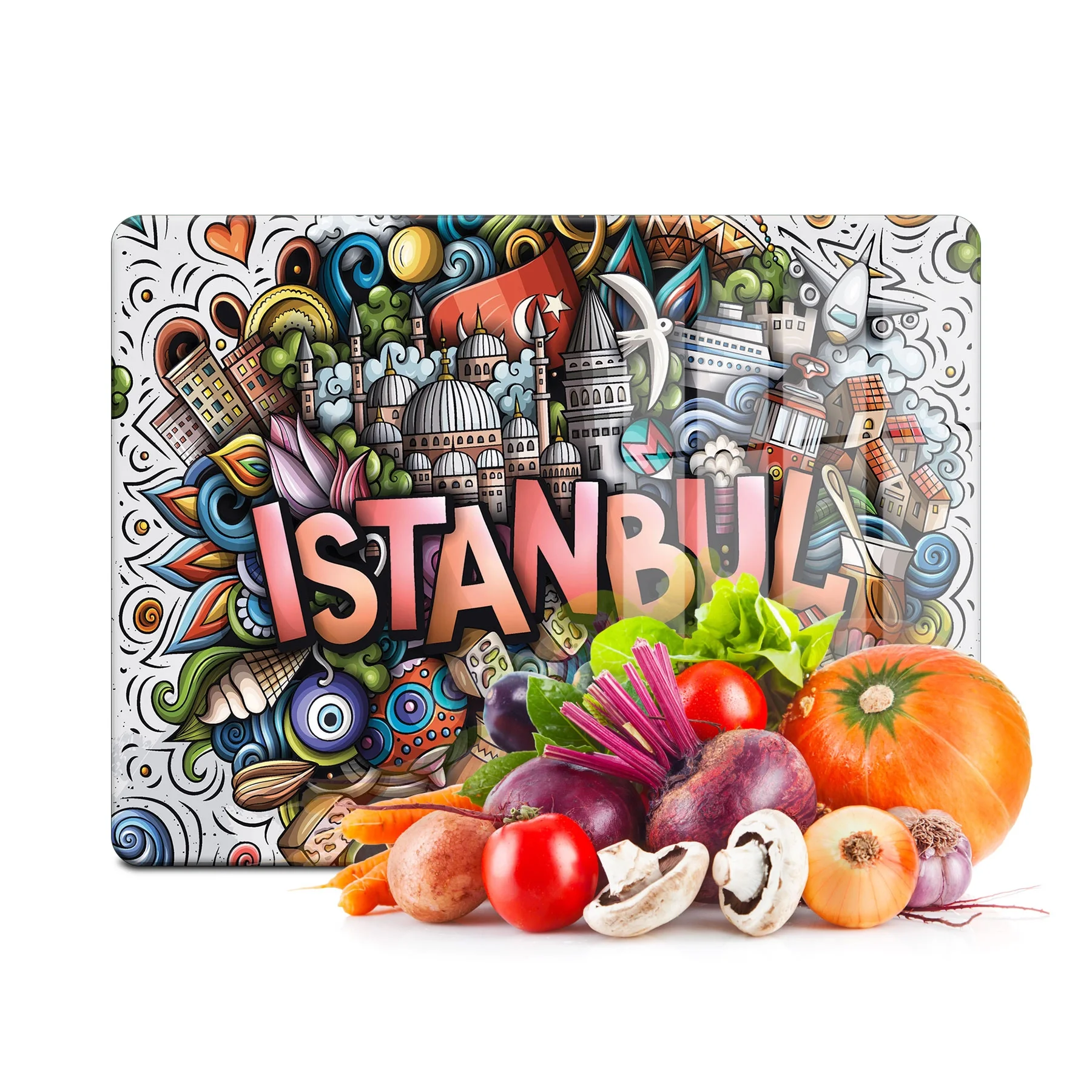 Decovetro Cam Kesme Tahtası ve Sunumluk İstanbul Desenli 30x40 Cm