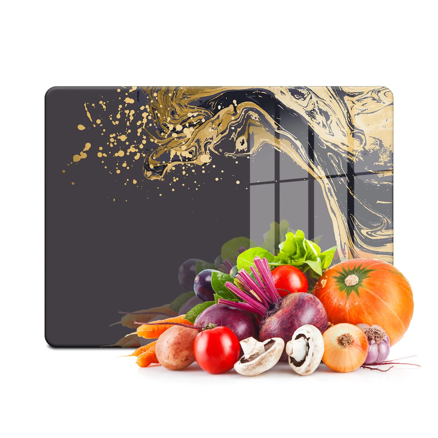 Decovetro Cam Kesme Tahtası ve Sunumluk Gold Dalga Desenli 20x30 Cm