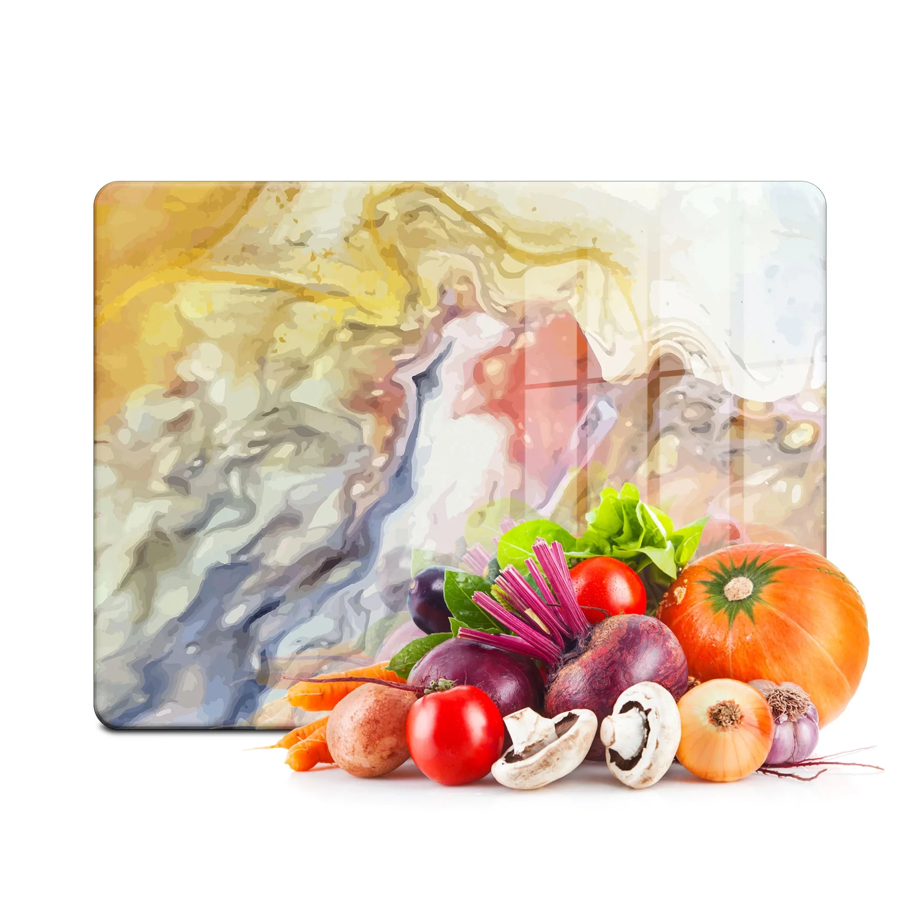 Decovetro Cam Kesme Tahtası ve Sunumluk Renkli Mermer Desenli 30x40 Cm