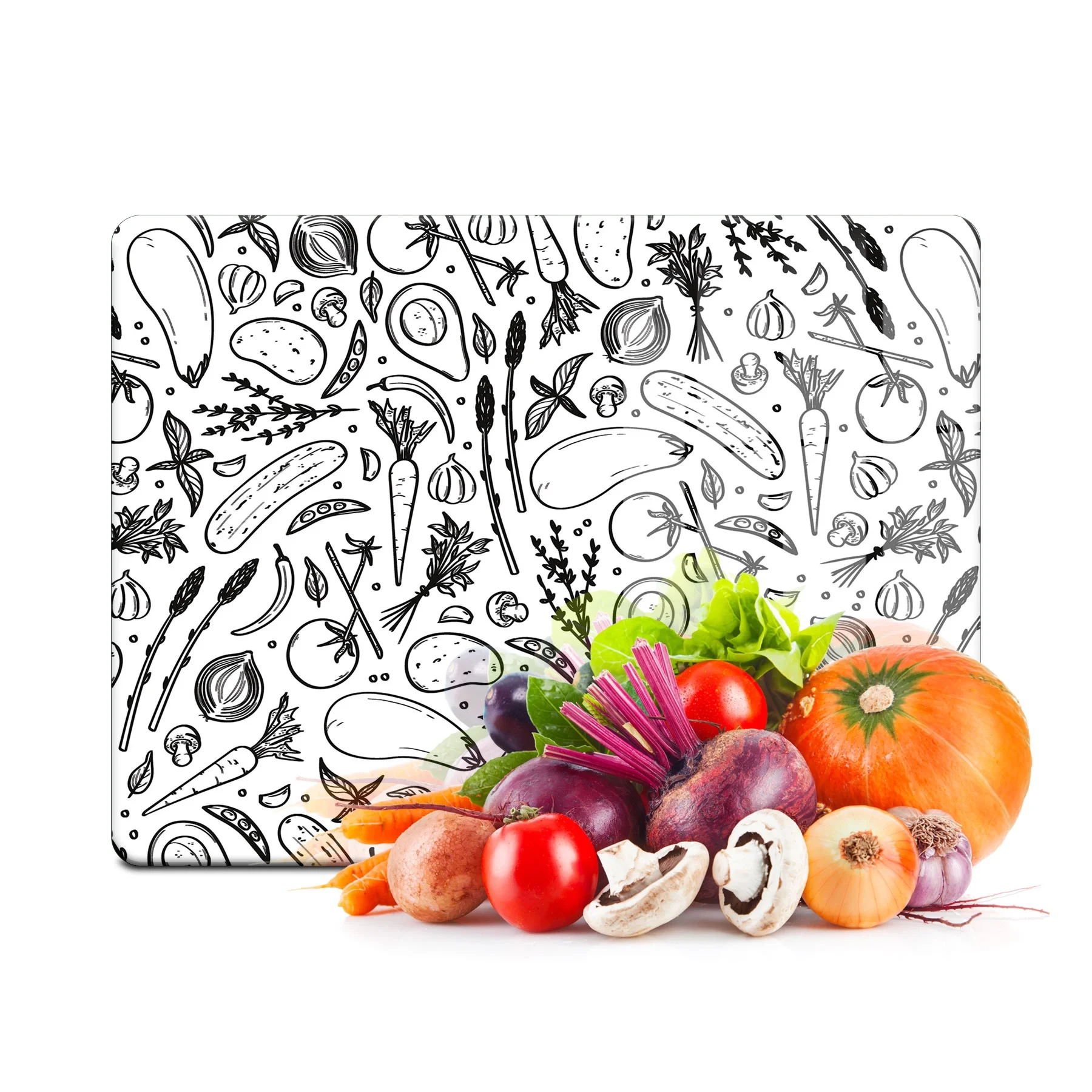 Decovetro Cam Kesme Tahtası ve Sunumluk Karışık Sebze Desenli 20x30 Cm