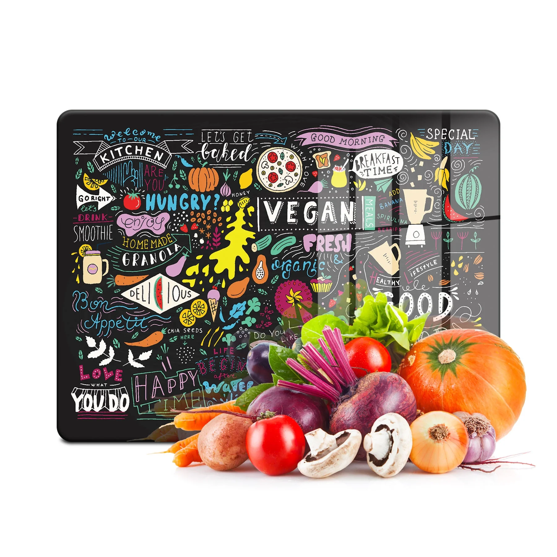 Decovetro Cam Kesme Tahtası ve Sunumluk Karışık Yazı Desenli 30x40 Cm