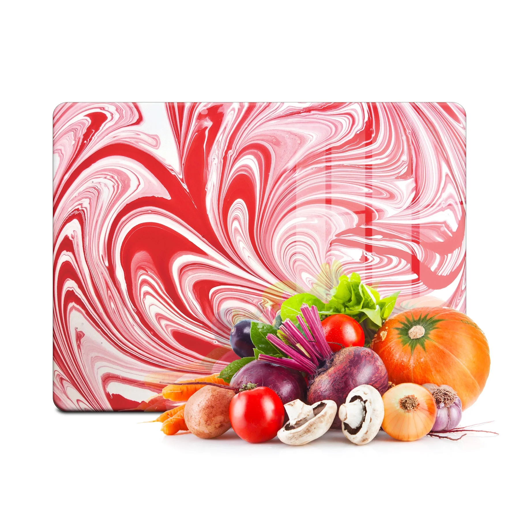 Decovetro Cam Kesme Tahtası ve Sunumluk Kırmızı Ebru Desenli 30x40 Cm