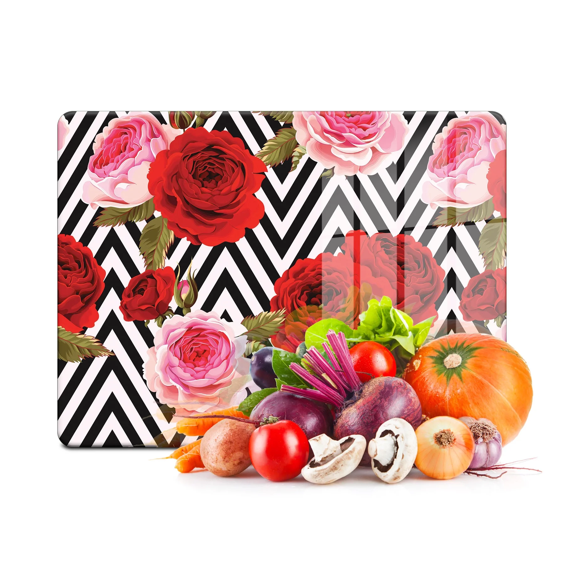Decovetro Cam Kesme Tahtası ve Sunumluk Kırmızı Gül Desenli 20x30 Cm