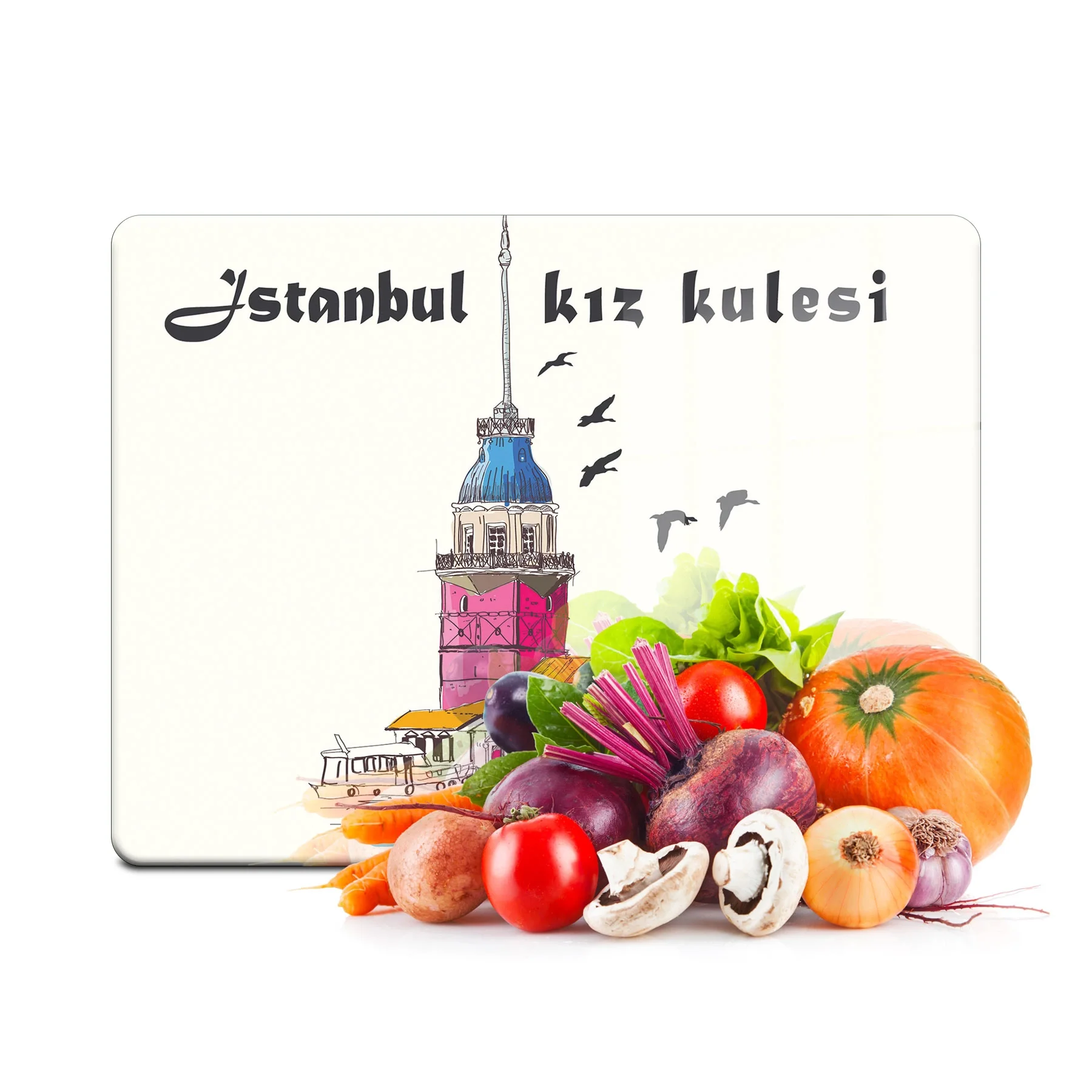 Decovetro Cam Kesme Tahtası ve Sunumluk Kız Kulesi Desenli 30x40 Cm