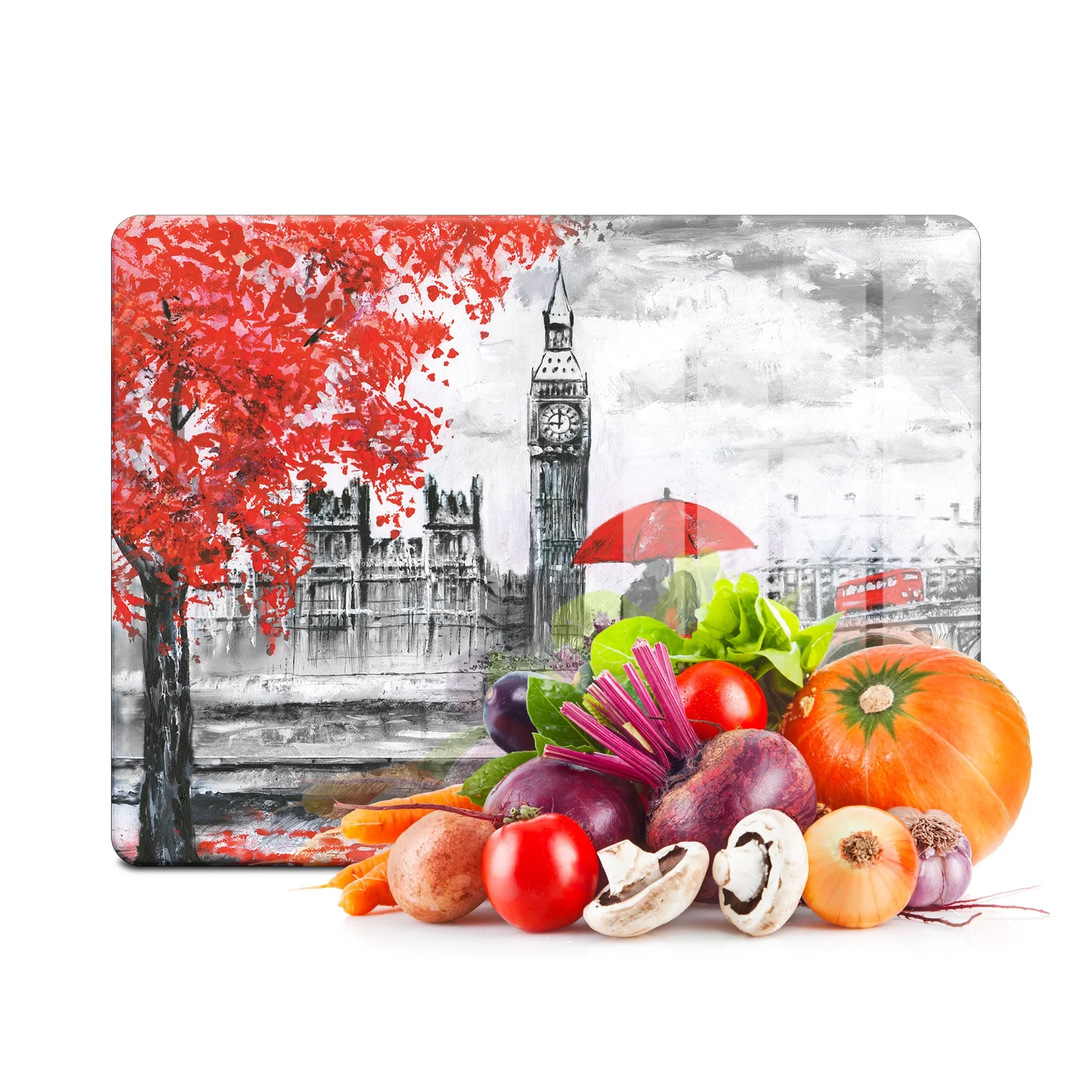 Decovetro Cam Kesme Tahtası ve Sunumluk Londra Saat Kulesi Desenli 20x30 Cm