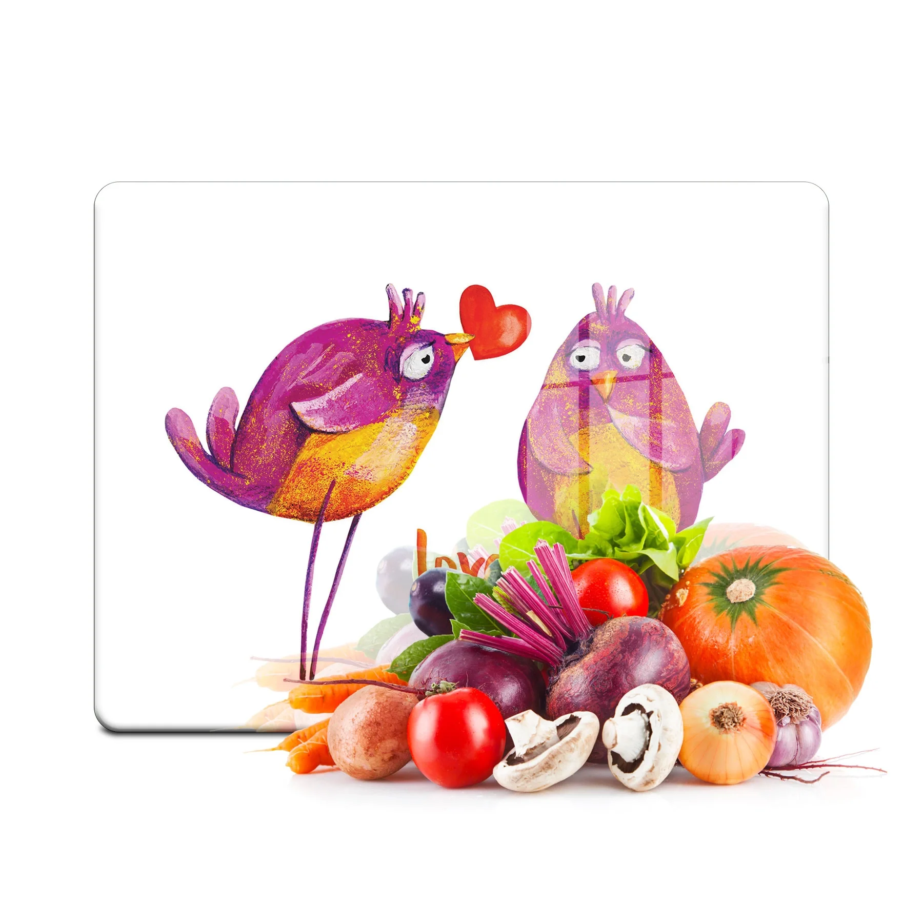 Decovetro Cam Kesme Tahtası ve Sunumluk Love You Bird Desenli 30x40 Cm