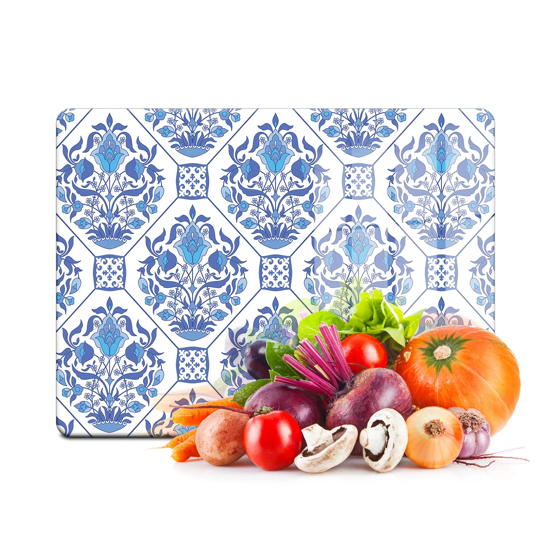 Decovetro Cam Kesme Tahtası ve Sunumluk Mavi Çini Desenli 20x30 Cm
