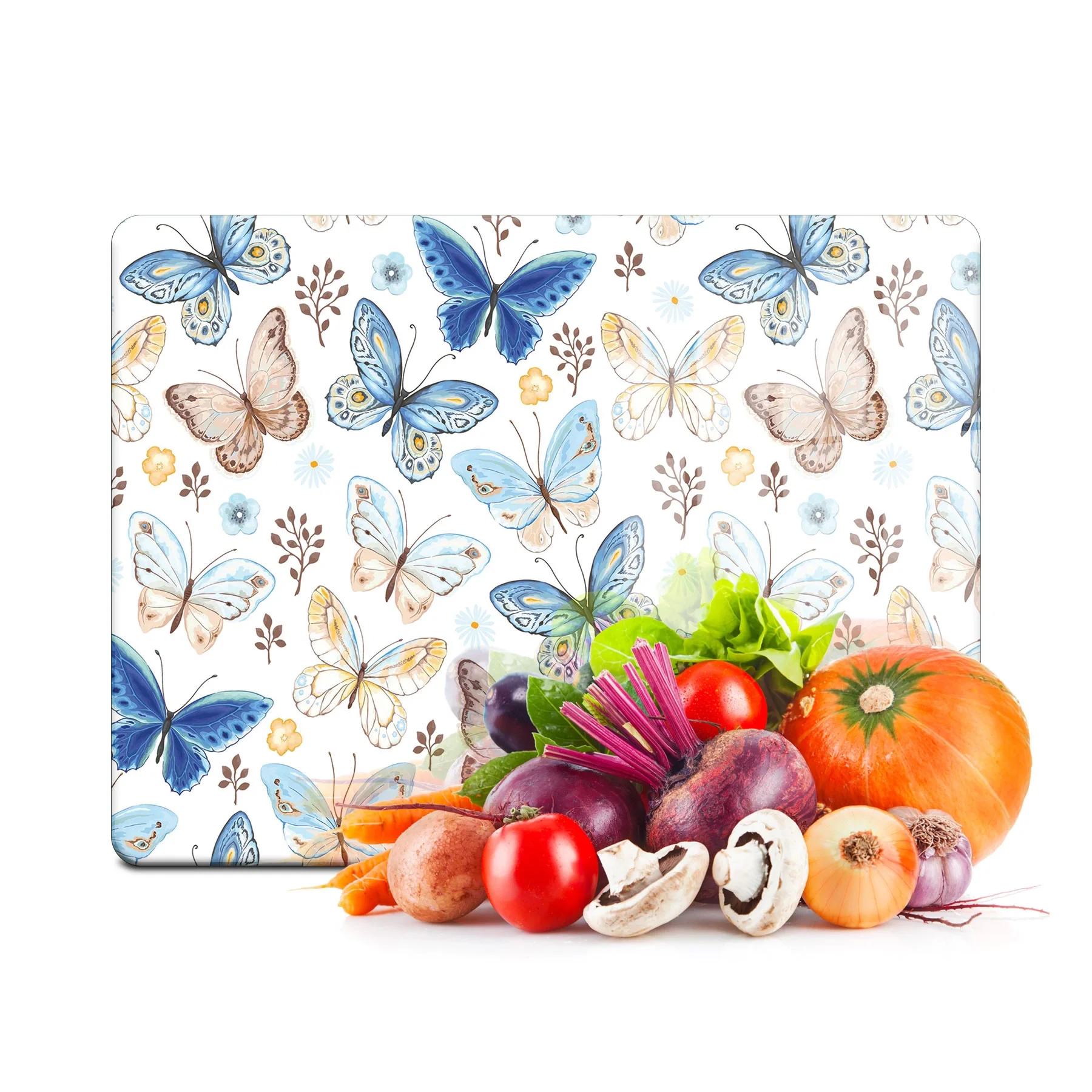 Decovetro Cam Kesme Tahtası ve Sunumluk Mavi Kelebek Desenli 20x30 Cm