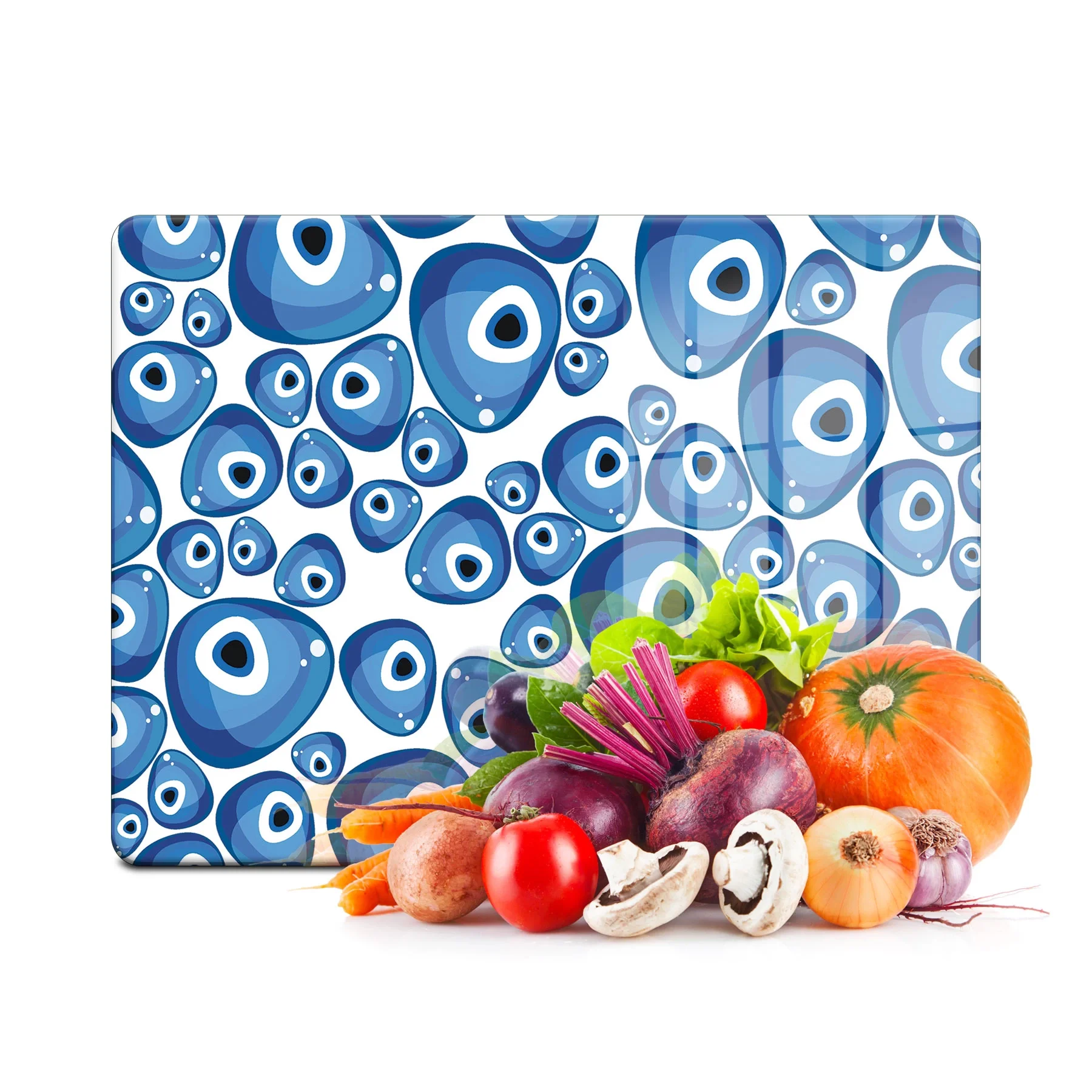 Decovetro Cam Kesme Tahtası ve Sunumluk Nazar Boncukları Desenli 30x40 Cm