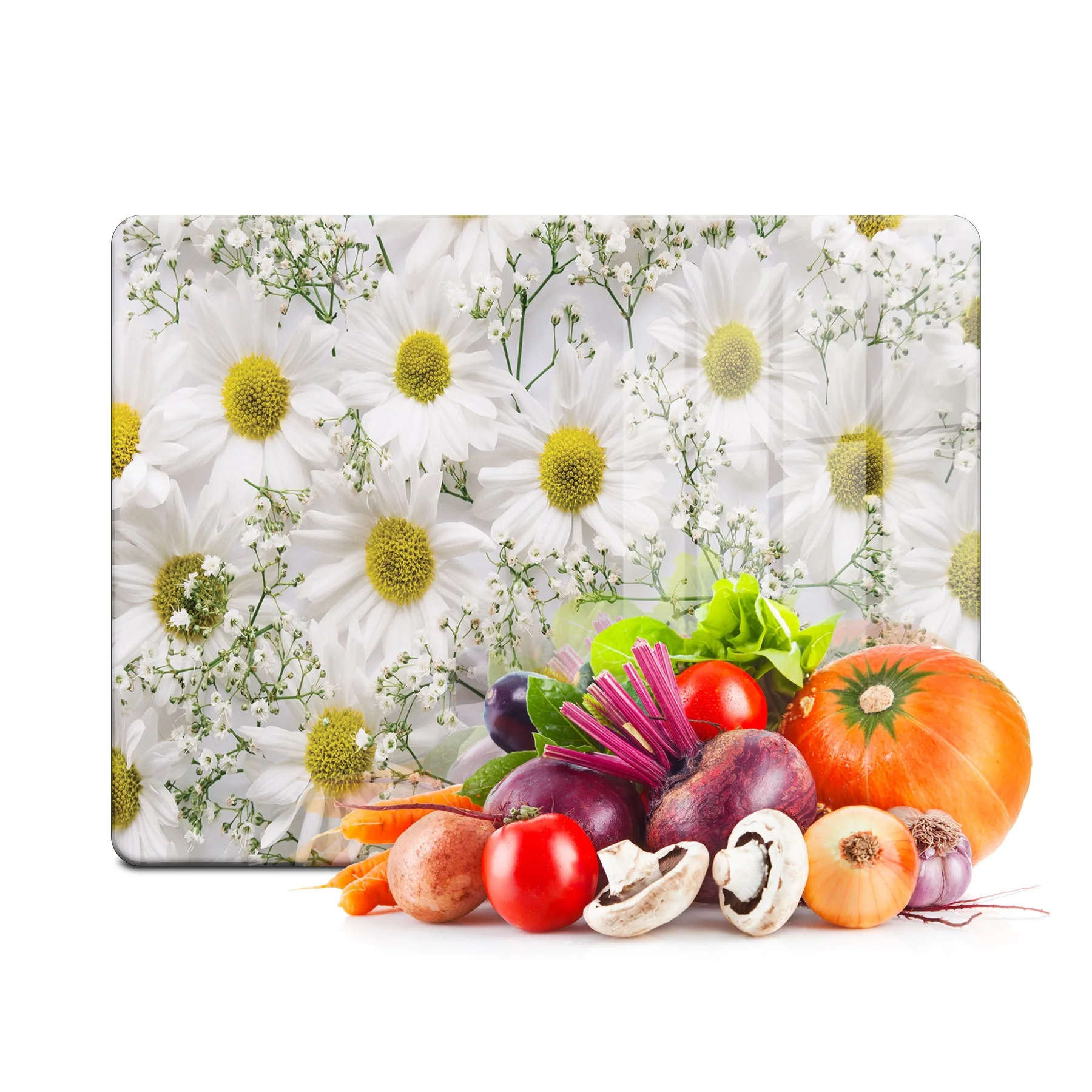 Decovetro Cam Kesme Tahtası ve Sunumluk ve Sunum Tablası Papatya Desenli 20x30 Cm