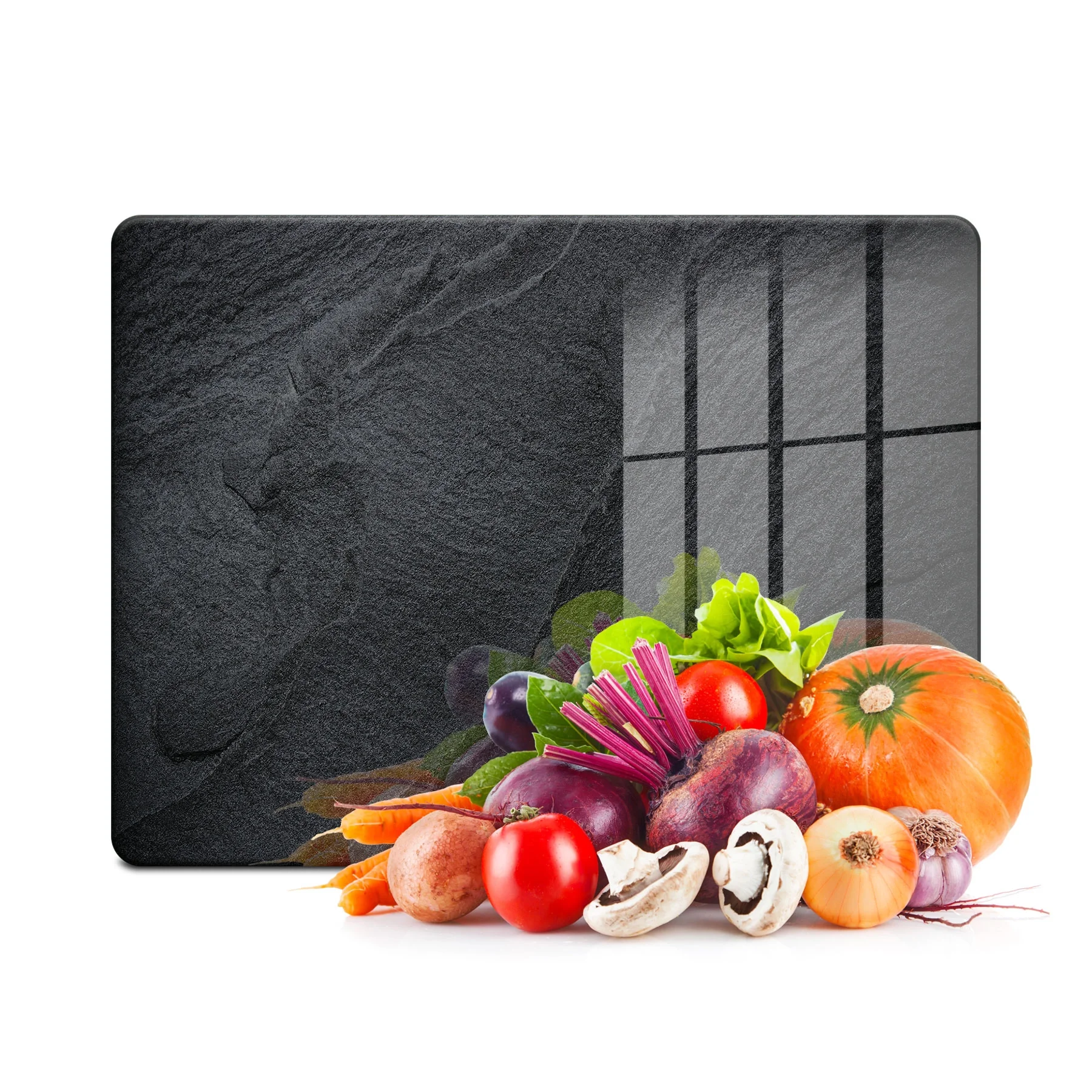 Decovetro Cam Kesme Tahtası ve Sunumluk Siyah Taş Desenli 30x40 Cm
