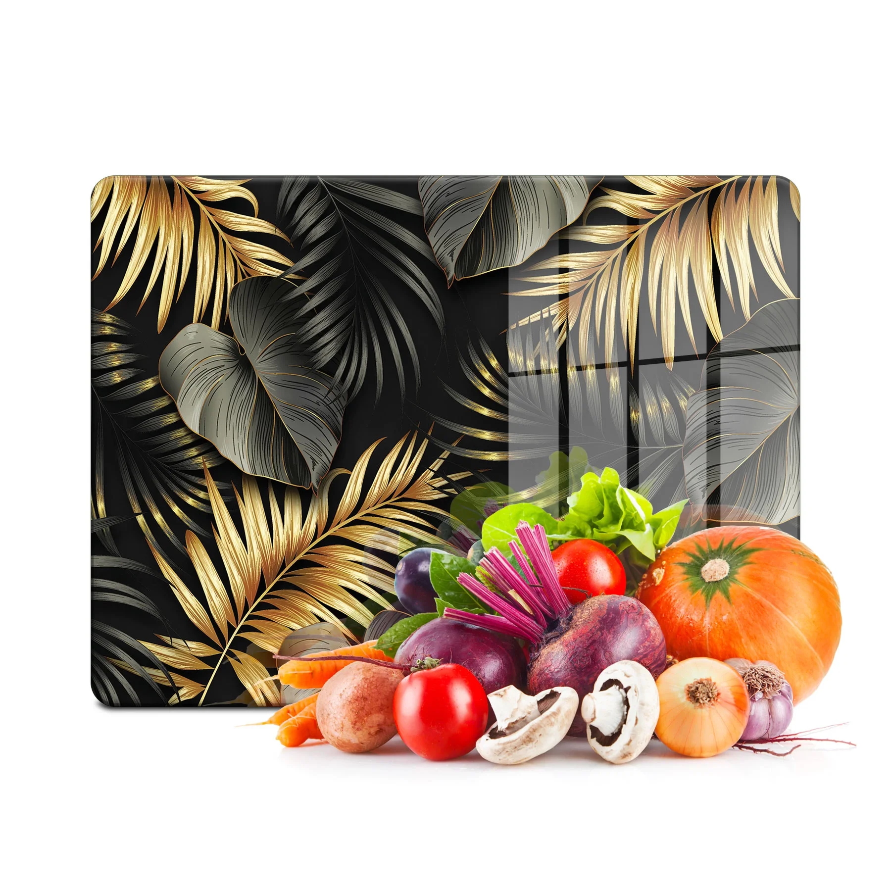 Decovetro Cam Kesme Tahtası ve Sunumluk Tropik Yaprak Desenli 30x40 Cm