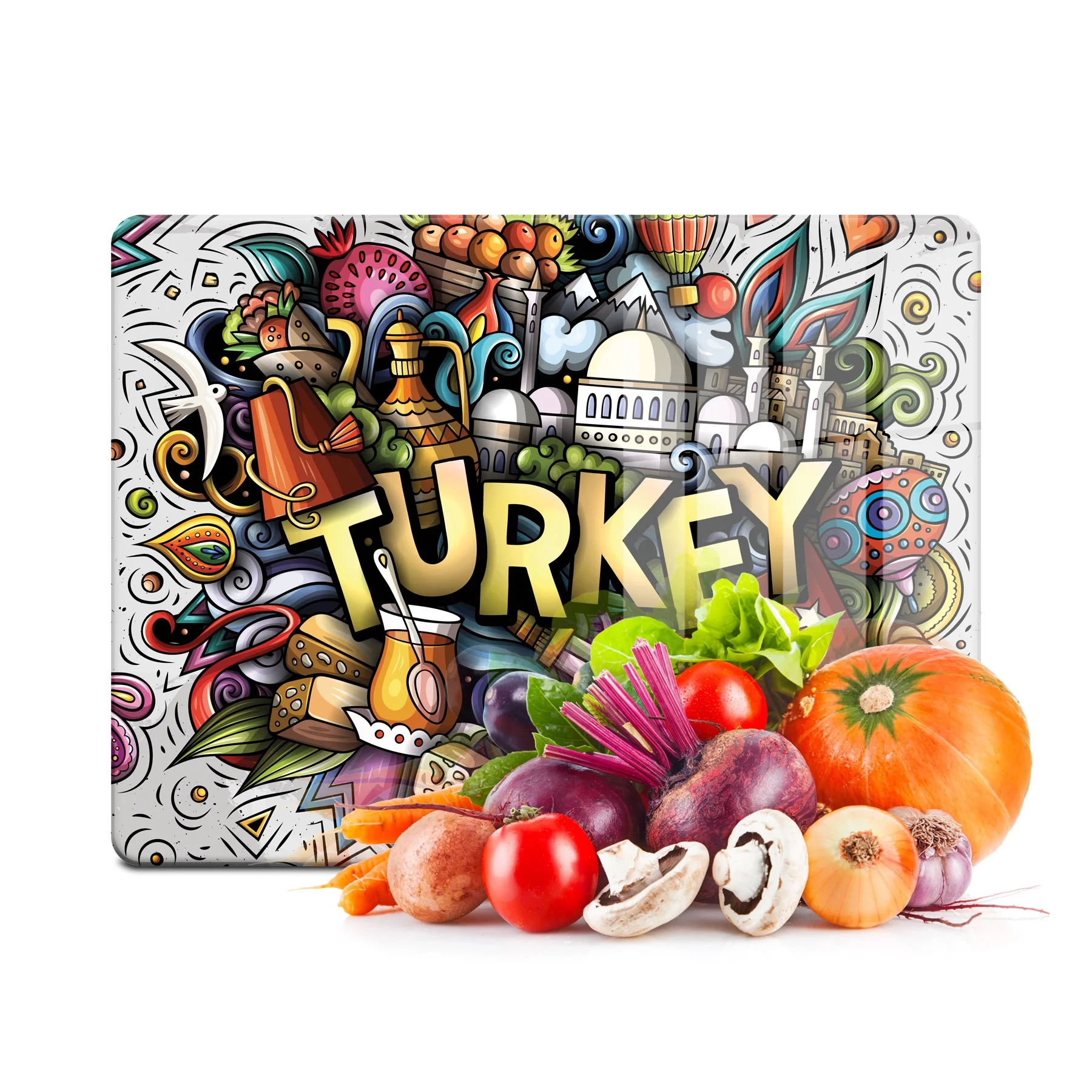 Decovetro Cam Kesme Tahtası ve Sunumluk Türkiye Desenli 30x40 Cm