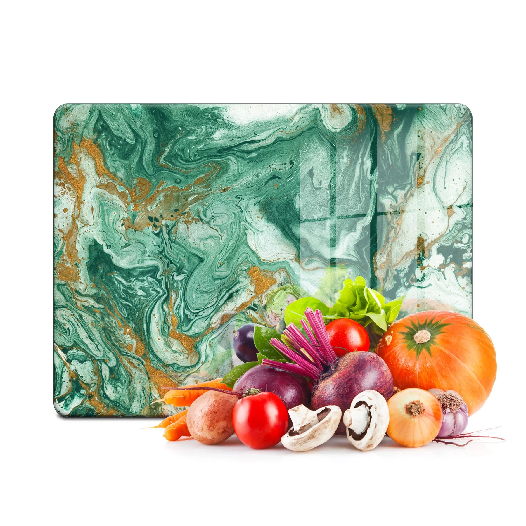 Decovetro Cam Kesme Tahtası ve Sunumluk Yeşil Gold Mermer Desenli 20x30 Cm