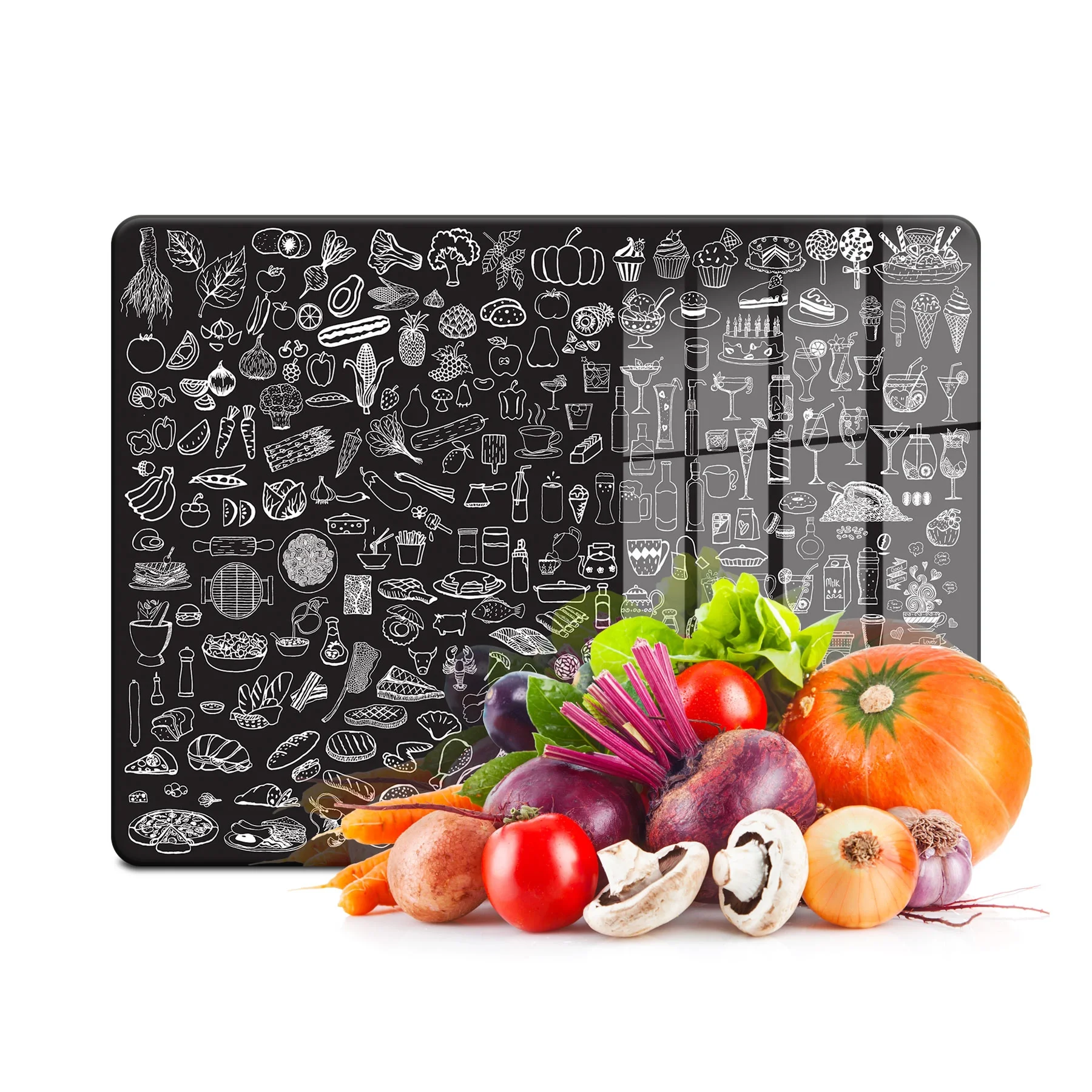 Decovetro Cam Kesme Tahtası ve Sunumluk Yiyecek İçecek Desenli 20x30 Cm