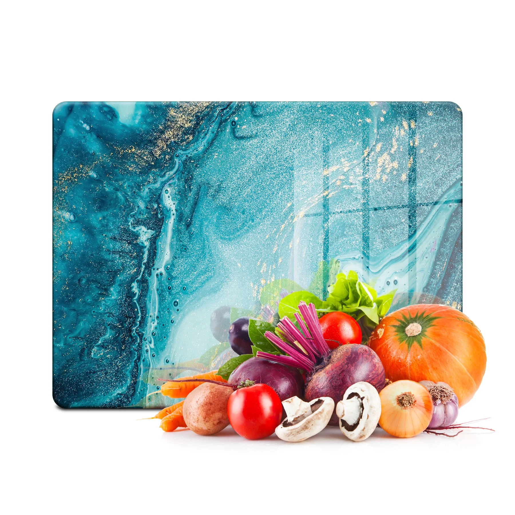 Decovetro Cam Kesme Tahtası ve Sunumluk Mavi Mermer Desenli 30x40 Cm