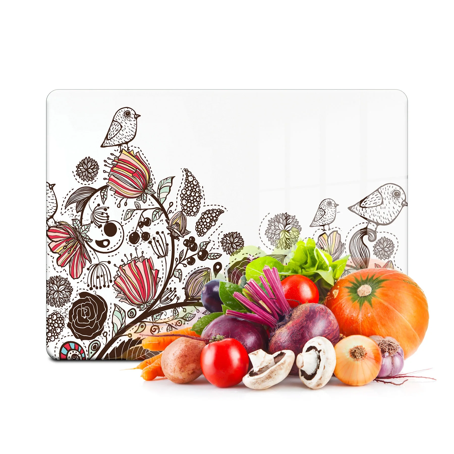 Decovetro Cam Kesme Tahtası ve Sunumluk Kuş Çiçek Desenli 20x30 Cm