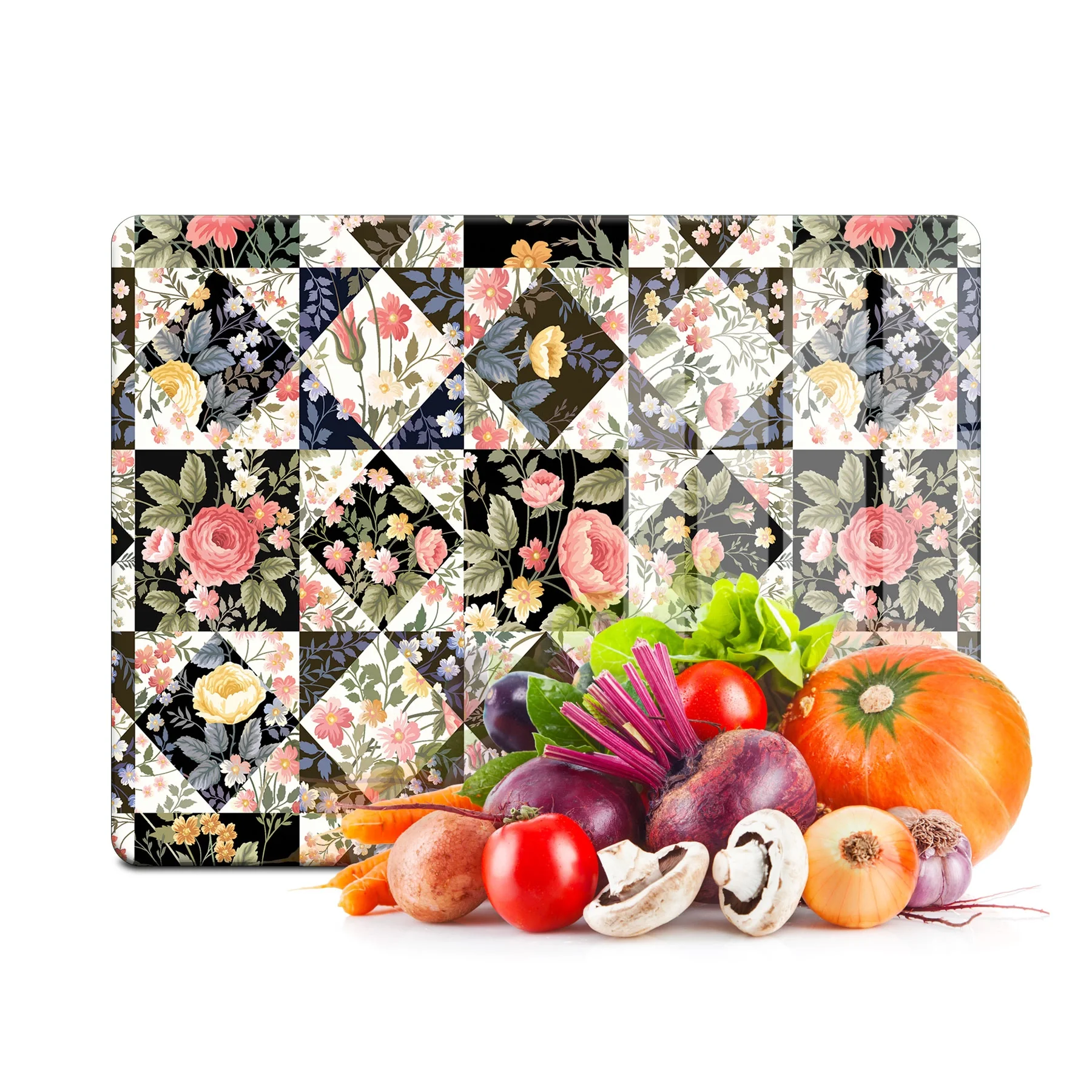 Decovetro Cam Kesme Tahtası ve Sunumluk Vintage Karışık Çiçek Desenli 20x30 Cm