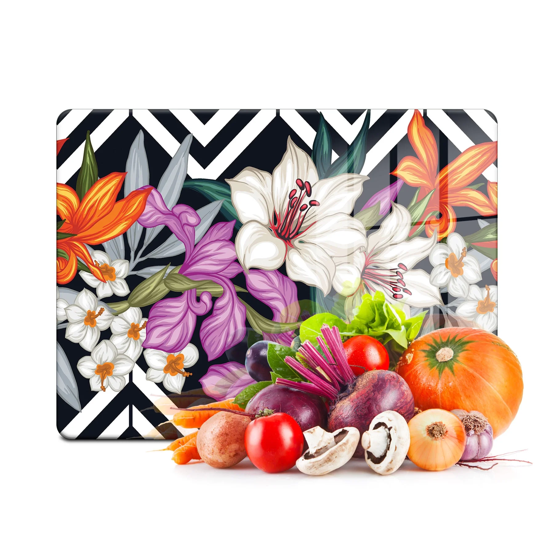 Decovetro Cam Kesme Tahtası ve Sunumluk Vintage Lily Desenli 30x40 Cm