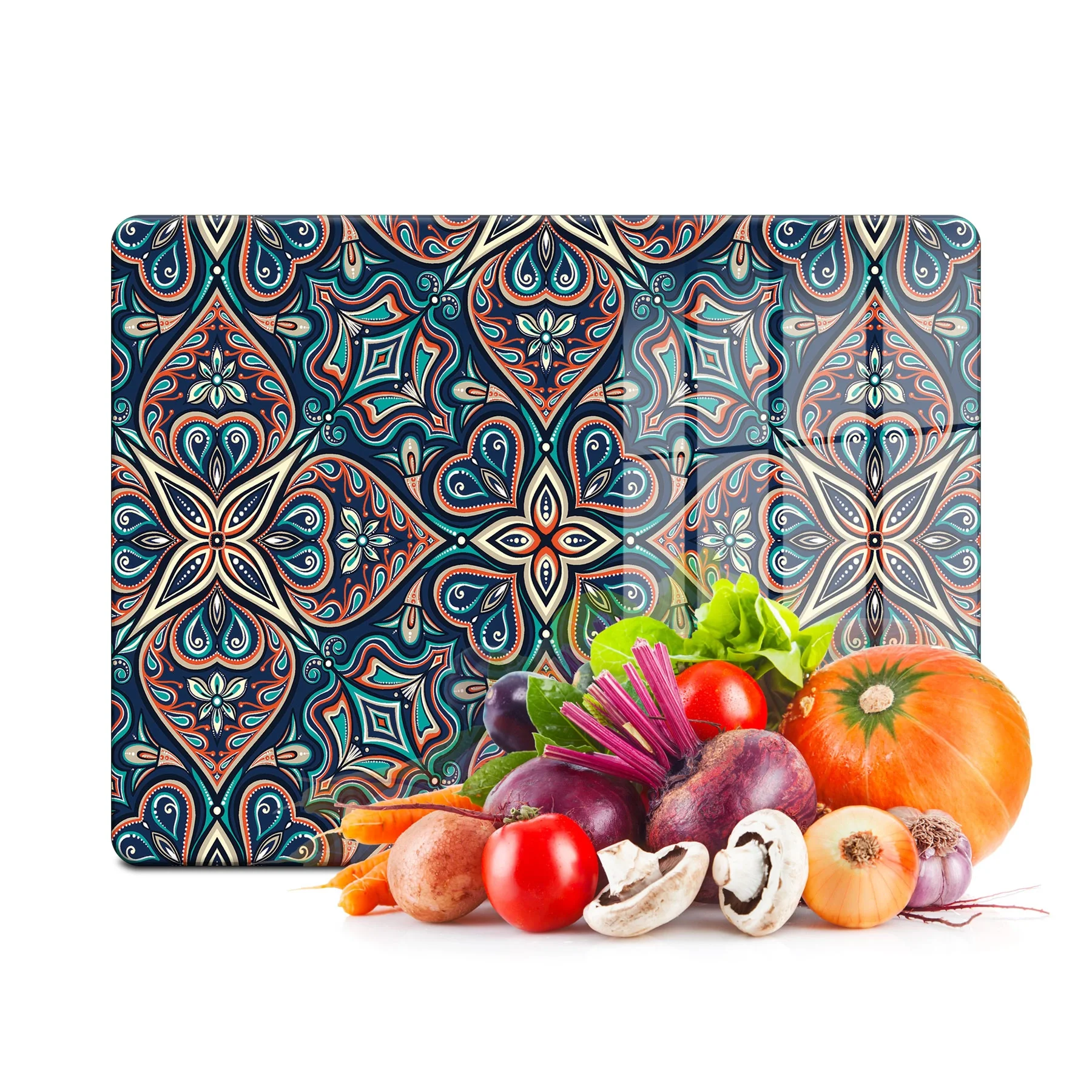 Decovetro Cam Kesme Tahtası ve Sunumluk Yeşil Çini Desenli 30x40 Cm