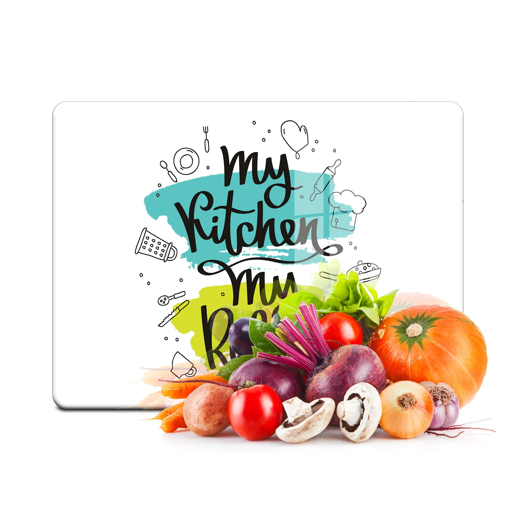Decovetro Cam Kesme Tahtası ve Sunumluk My Kitchen Rules Desenli 30x40 Cm