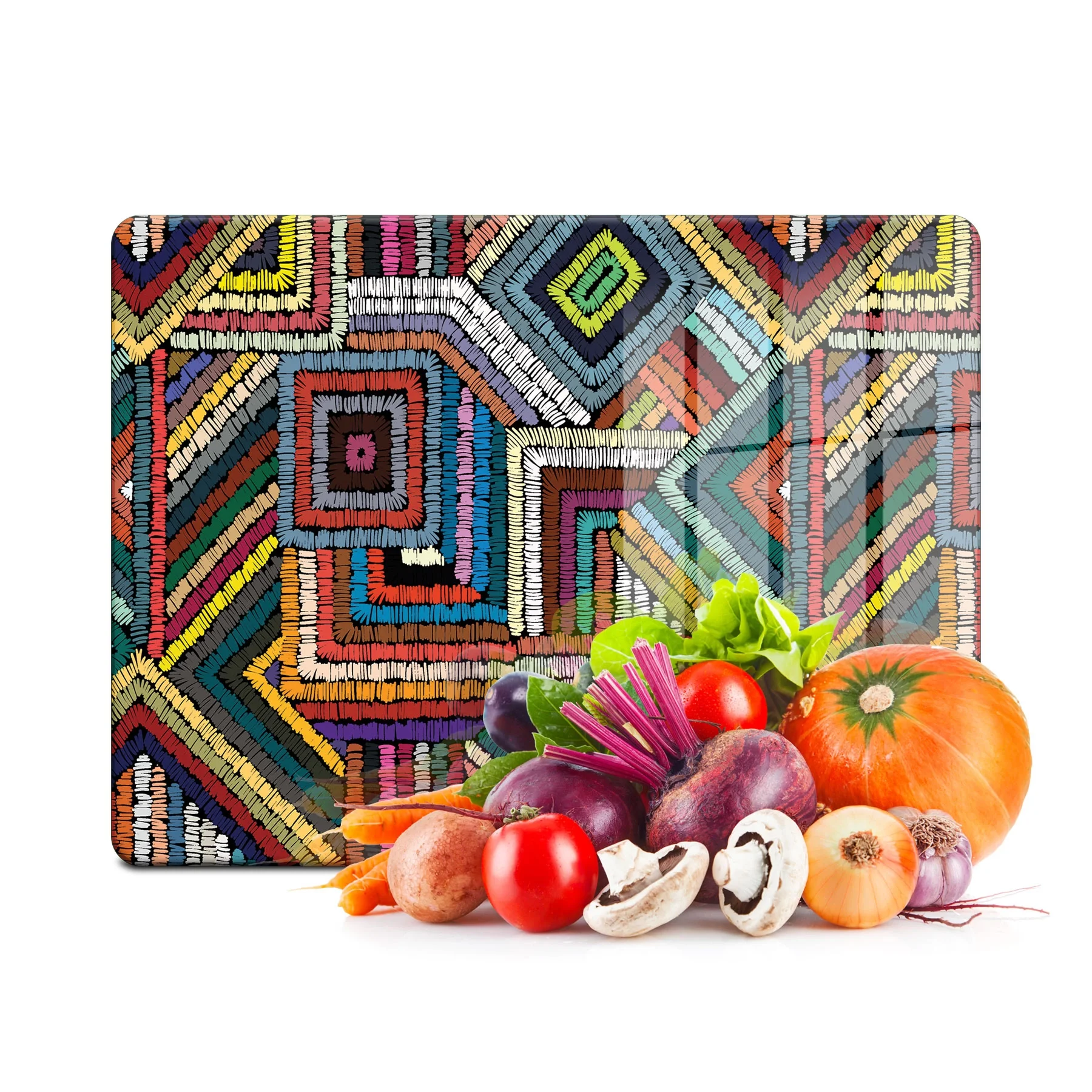 Decovetro Cam Kesme Tahtası ve Sunumluk Renkli Çizgi Desenli 30x40 Cm