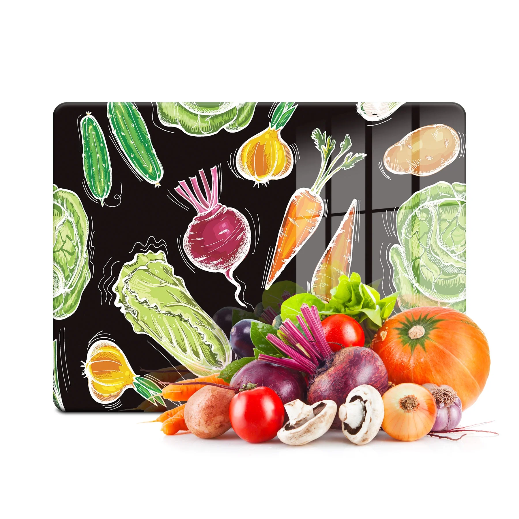Decovetro Cam Kesme Tahtası ve Sunumluk Sebze Desenli 20x30 Cm