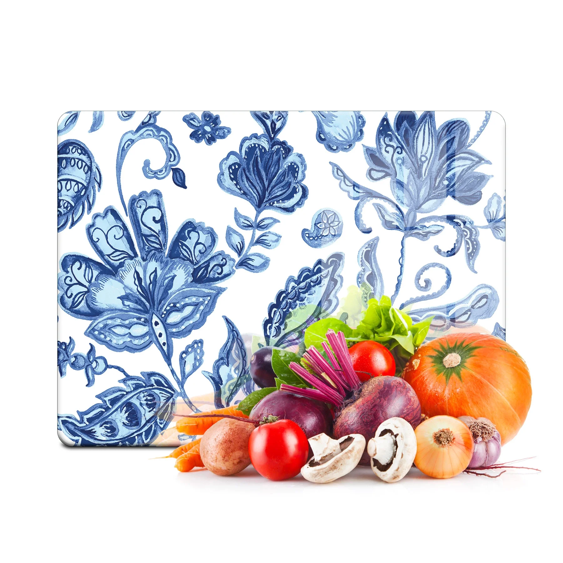 Decovetro Cam Kesme Tahtası ve Sunumluk Çini Çiçek Desenli 30x40 Cm