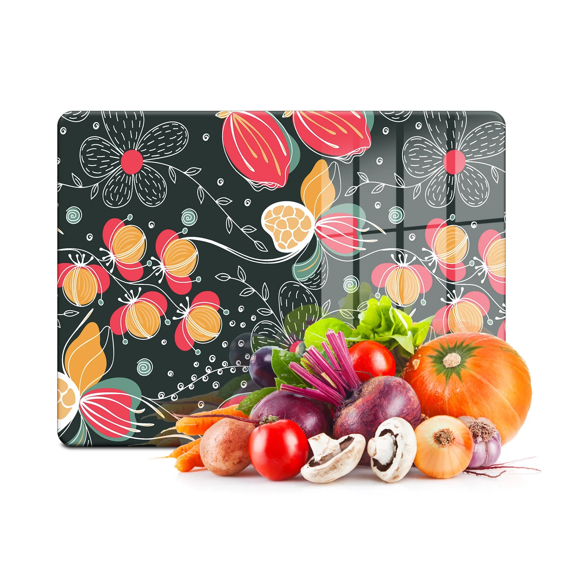 Decovetro Cam Kesme Tahtası ve Sunumluk Çiçek Desenli 30x40 Cm