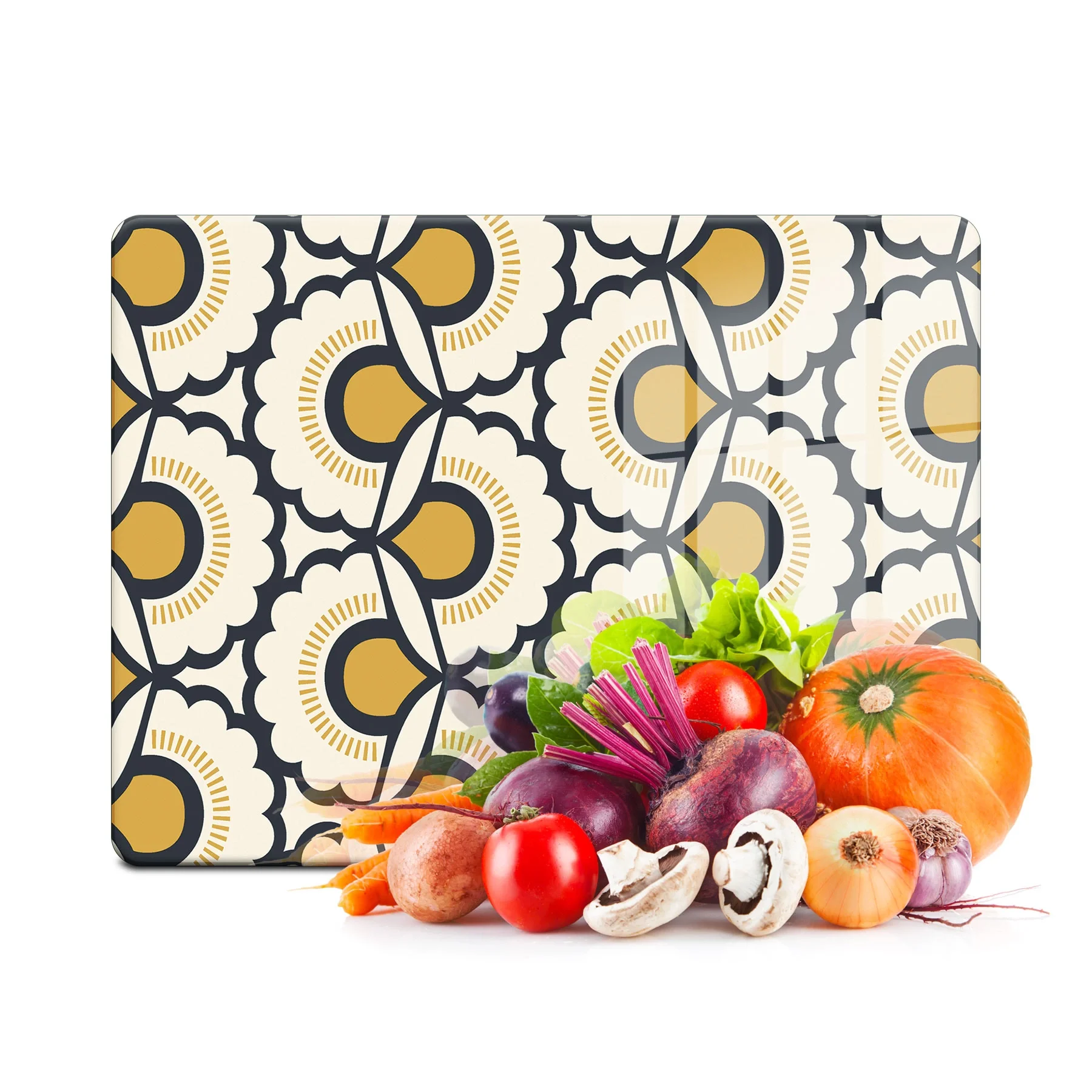 Decovetro Cam Kesme Tahtası ve Sunumluk Dekoratif Çiçek Desenli 30x40 Cm