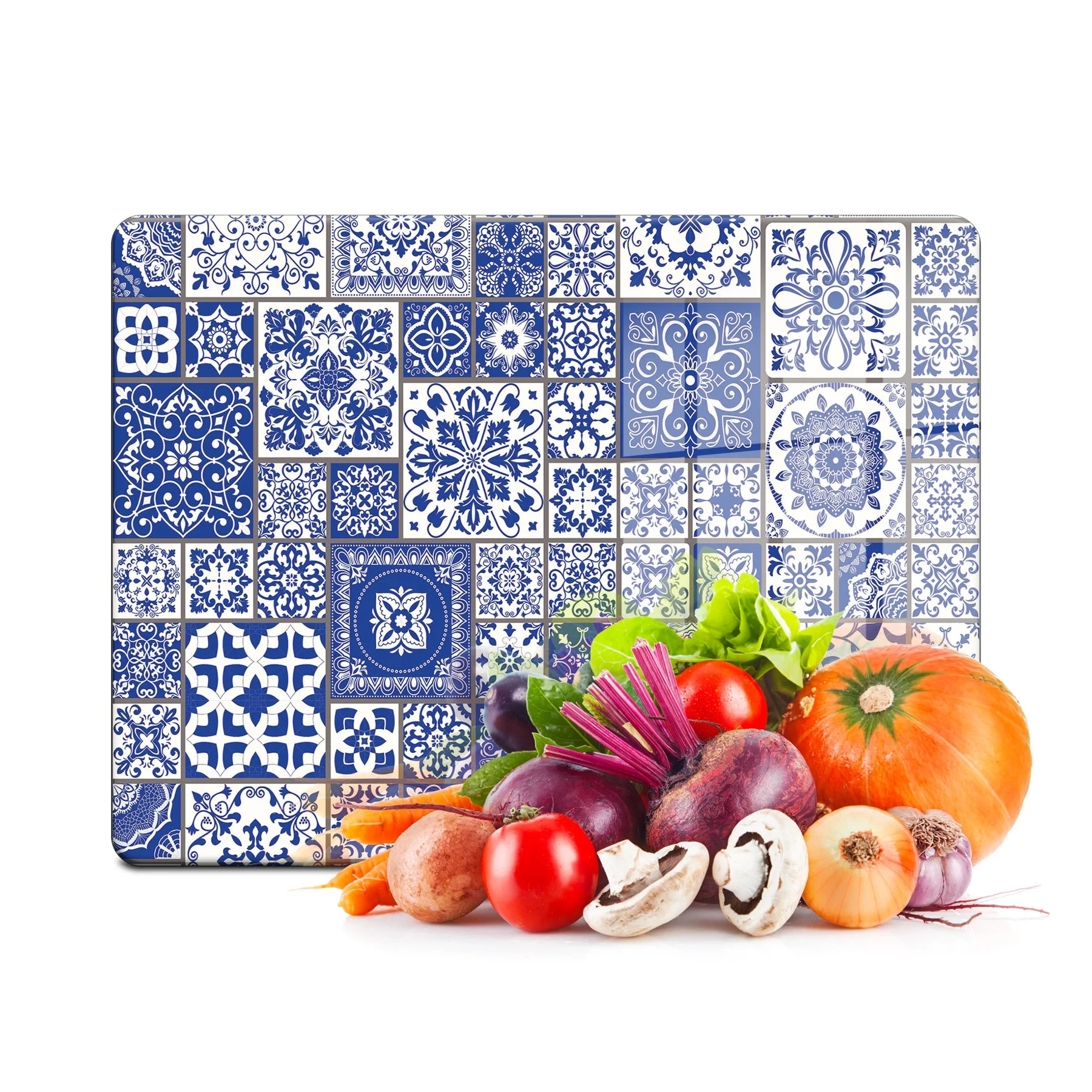 Decovetro Cam Kesme Tahtası ve Sunumluk Mavi Çini Desenli 30x40 Cm